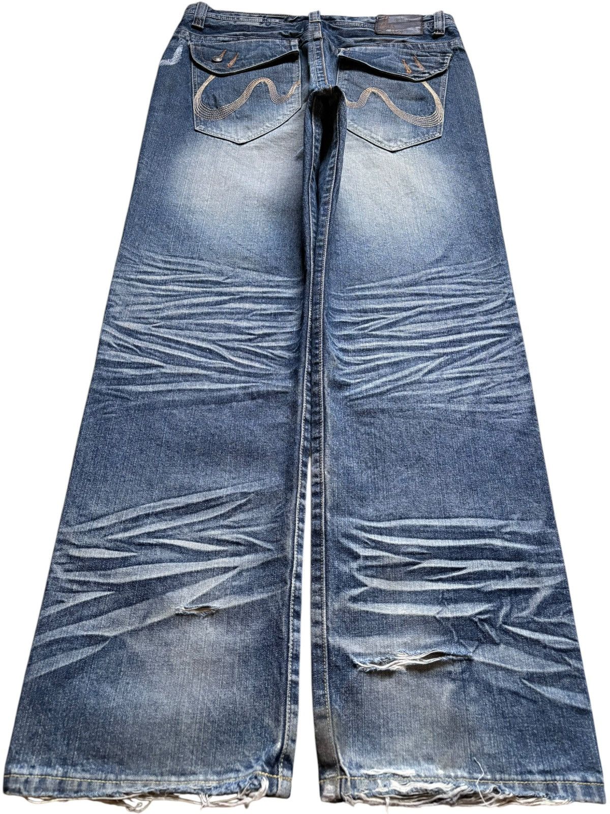 Japanese Brand Vintage Japanese Brand Mud Wash Distress Loose Baggy Jeans Size US 36 / EU 52 - 2 Thumbnail