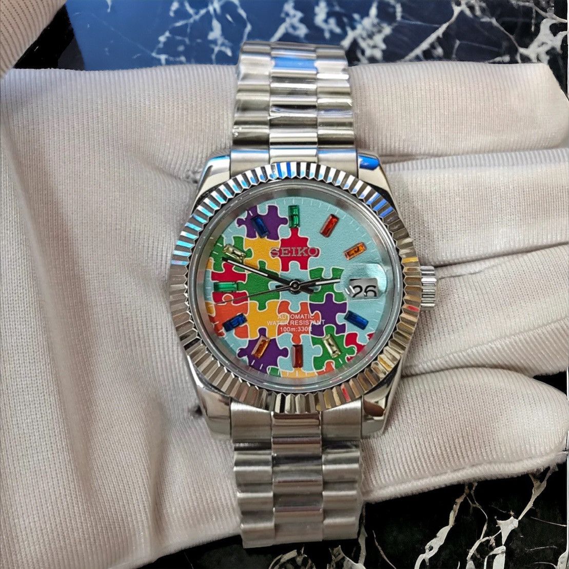 Japanese Brand × Seiko Seiko Mod Datejust NH35 39mm Puzzle Dial