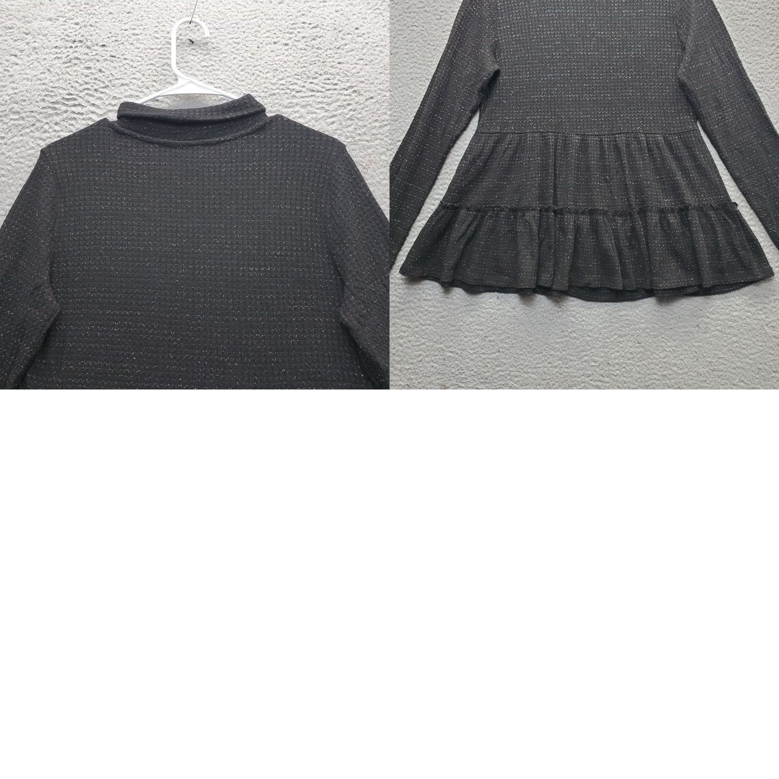 Vintage LC Lauren Conrad Blouse Womens M Black Metallic Tiered Hem Knitted Turtleneck Shirt Y2K Style Size M / US 6-8 / IT 42-44 - 8 Thumbnail