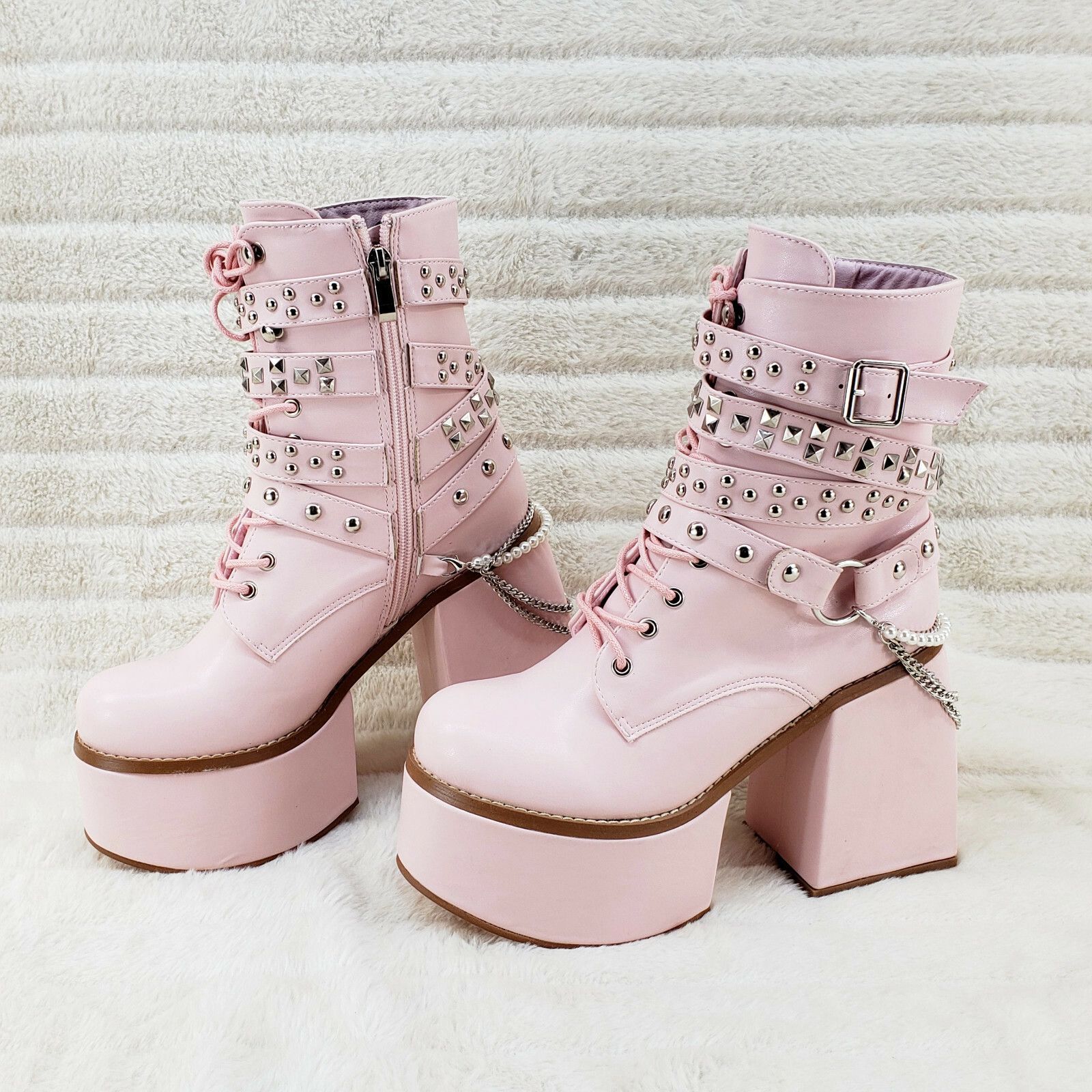 Other Ocho Baby Pink Ice Stud Strap Platform Chunky Block Heel Ank Size US 10 / IT 40 - 2 Thumbnail