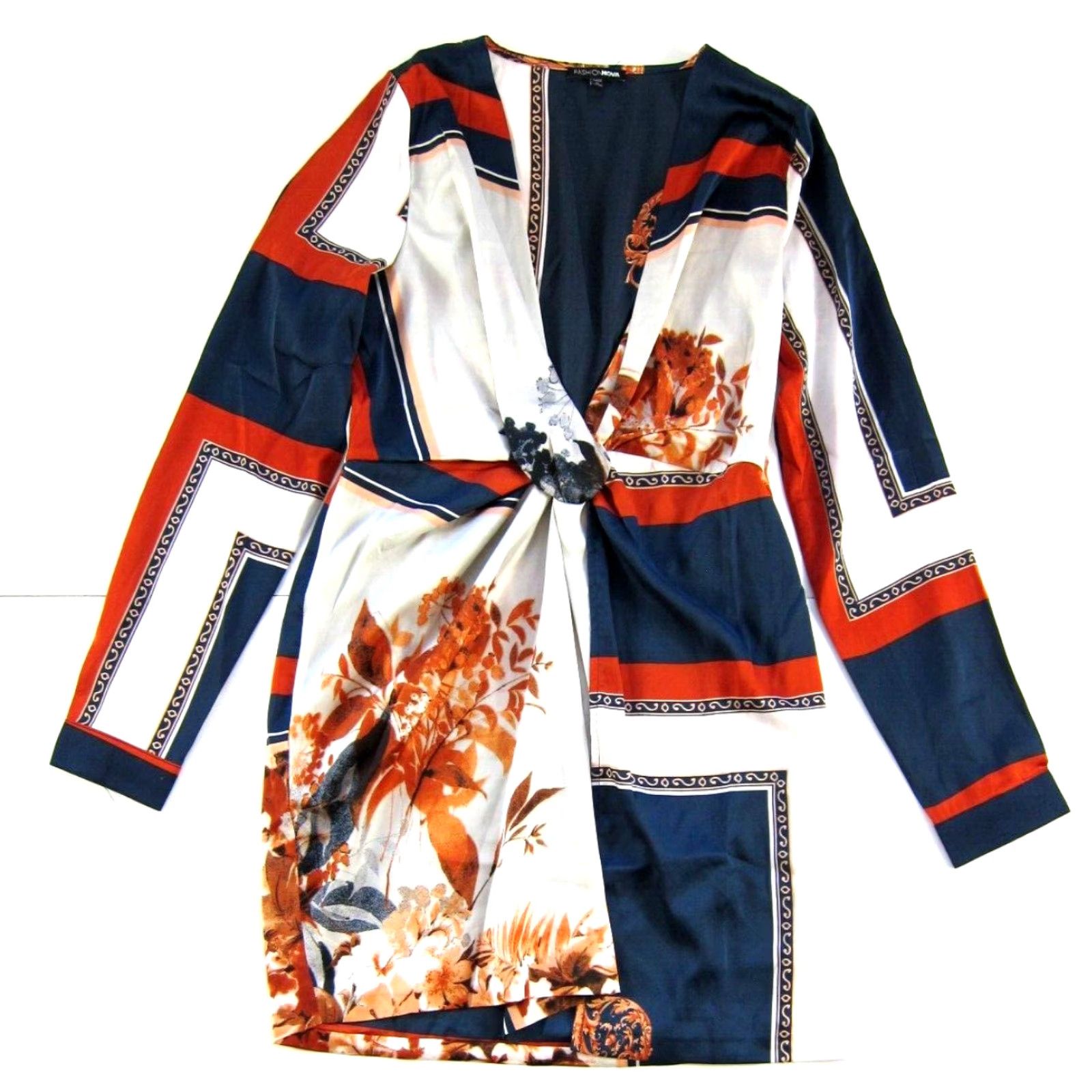 Fashion Nova Fashion Nova Orange Floral V-Neck Long Sleeve Dress Women Large Size L / US 10 / IT 46 - 2 Thumbnail