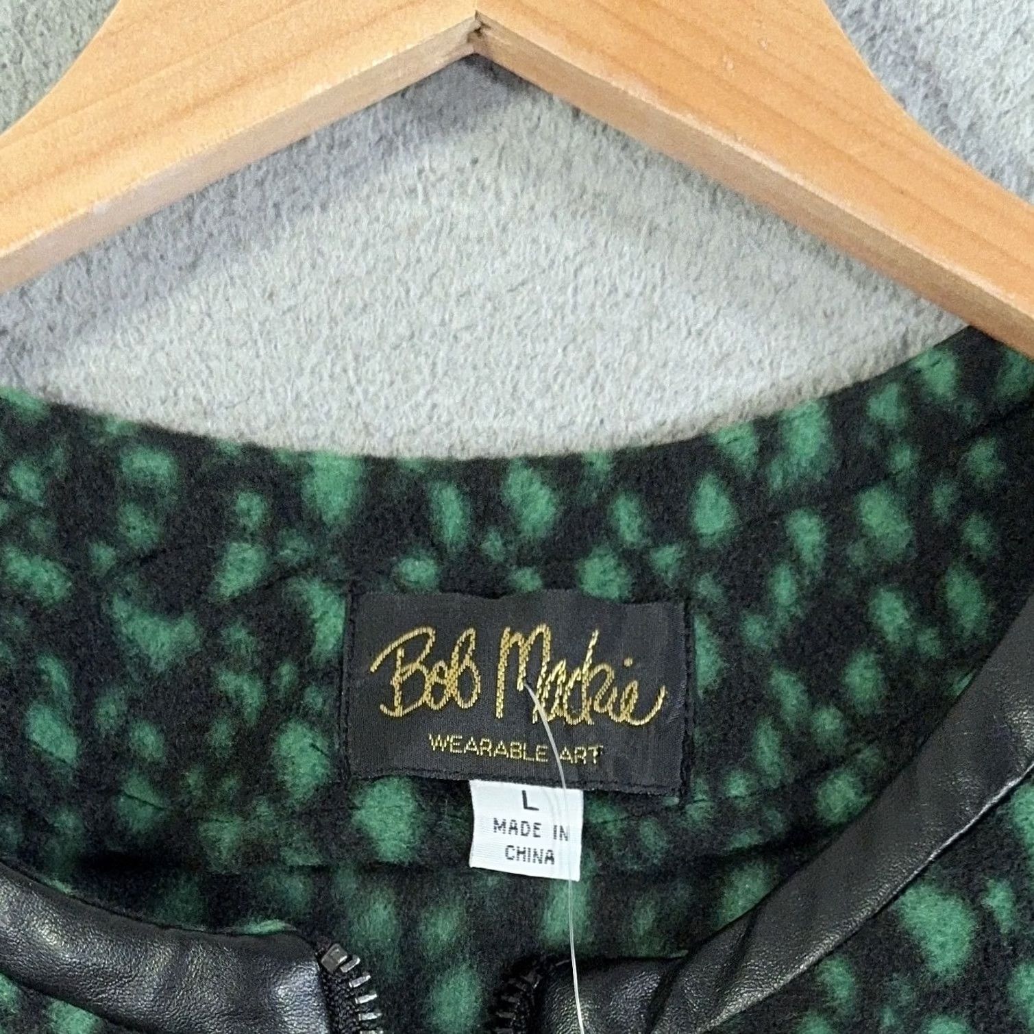 Bob Mackie VINTAGE Bob Mackie Jacket Womens L Green Black Zip Front Faux Leather Trim Print Size L / US 10 / IT 46 - 4 Thumbnail