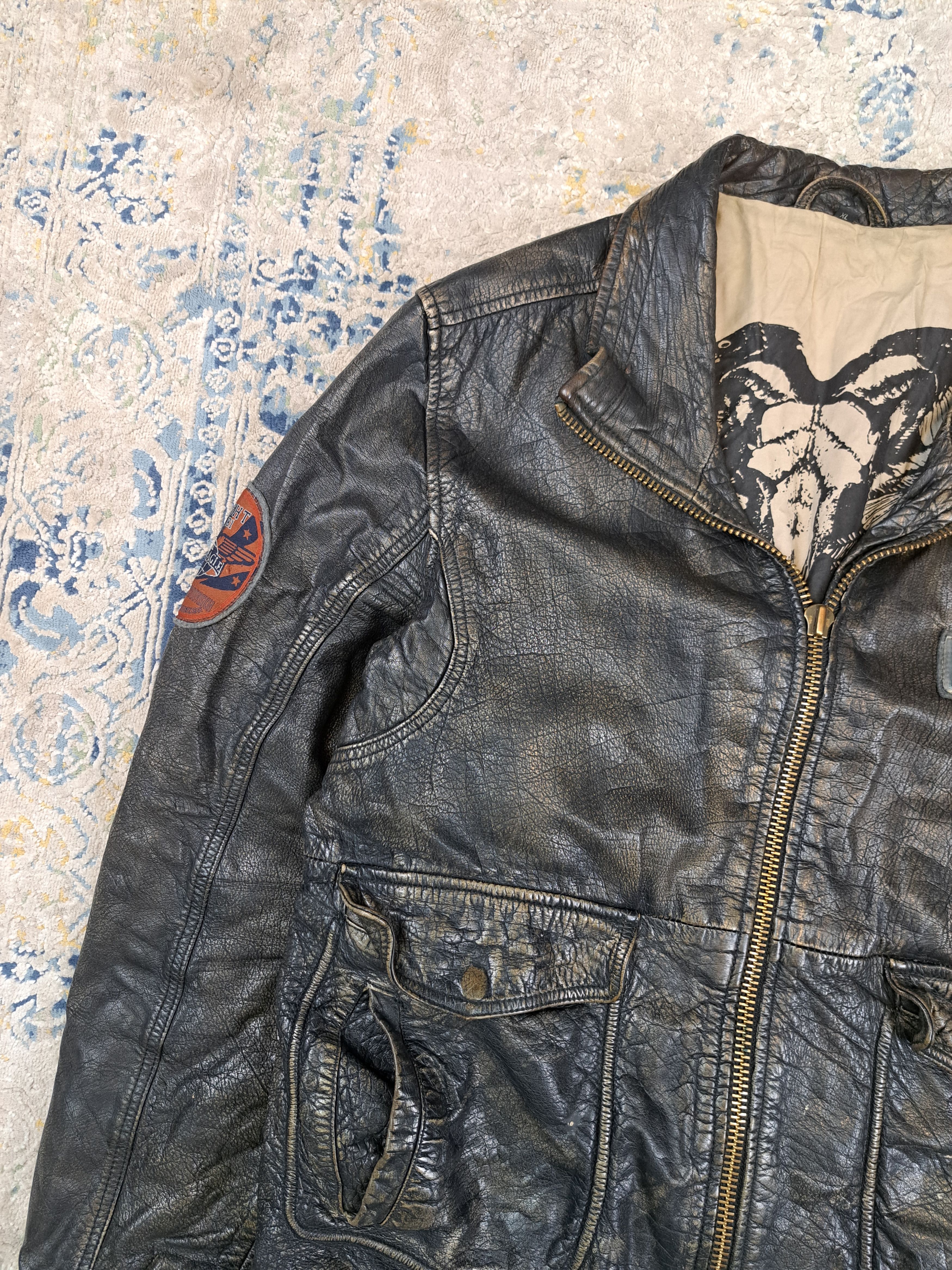 Genuine Leather Vintage Genuine Leather Distressed Bomber Jacket Flyer Size US L / EU 52-54 / 3 - 4 Thumbnail