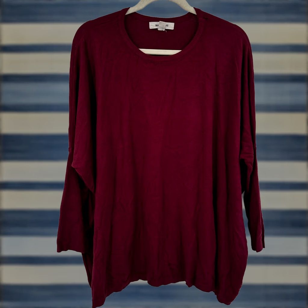 melin VINTAGE Meo Meli Women Burgundy Oversized Crew Neck Dolman Sleeve Knit Sweater One Size Size ONE SIZE - 1 Thumbnail