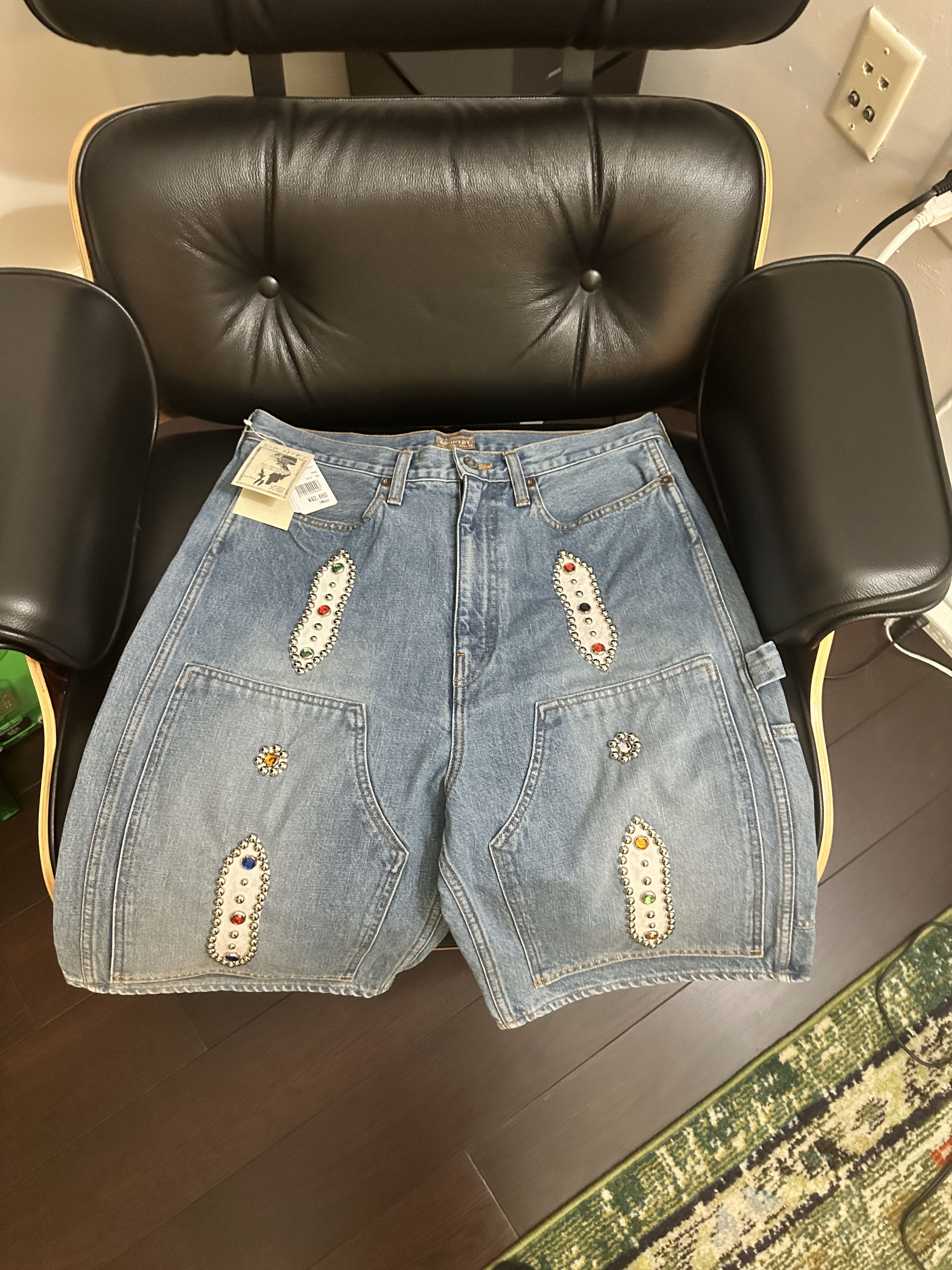 KAPITAL STUDS 14OZ DENIM SHORTS studded