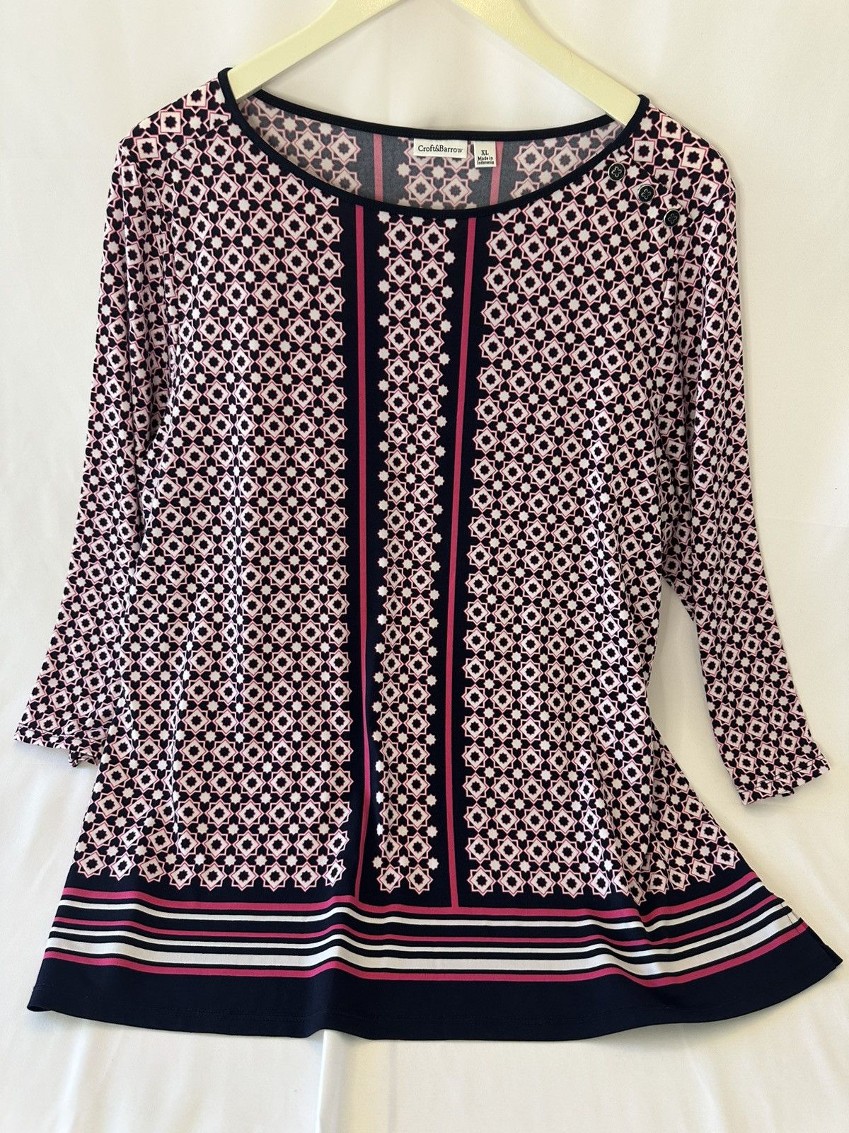 Croft & Barrow Croft & Barrow Top Geometric Stretch Jersey Size XL / US 12-14 / IT 48-50 - 1 Thumbnail