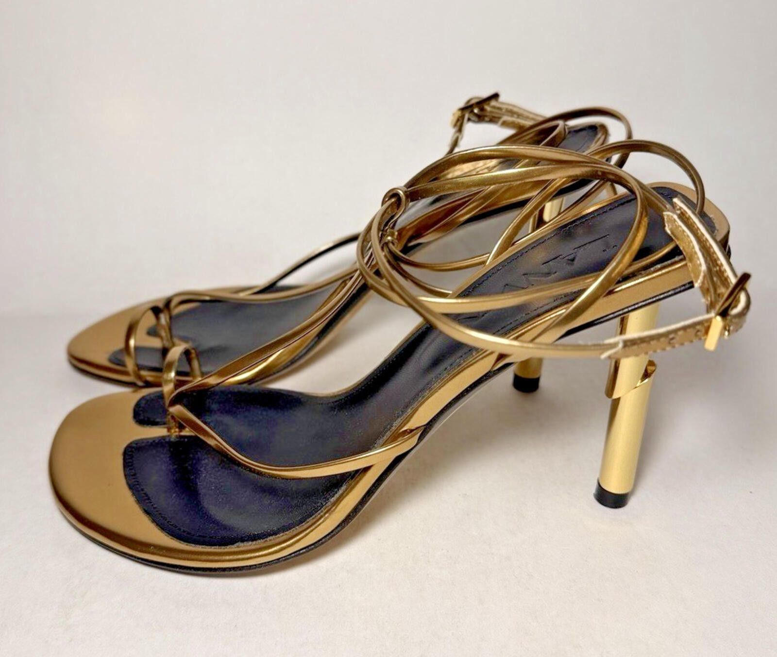 Lanvin LANVIN Paris Sequence 95mm Leather Sandal Stiletto Heel Gold Size US 6.5 / IT 36.5 - 4 Thumbnail
