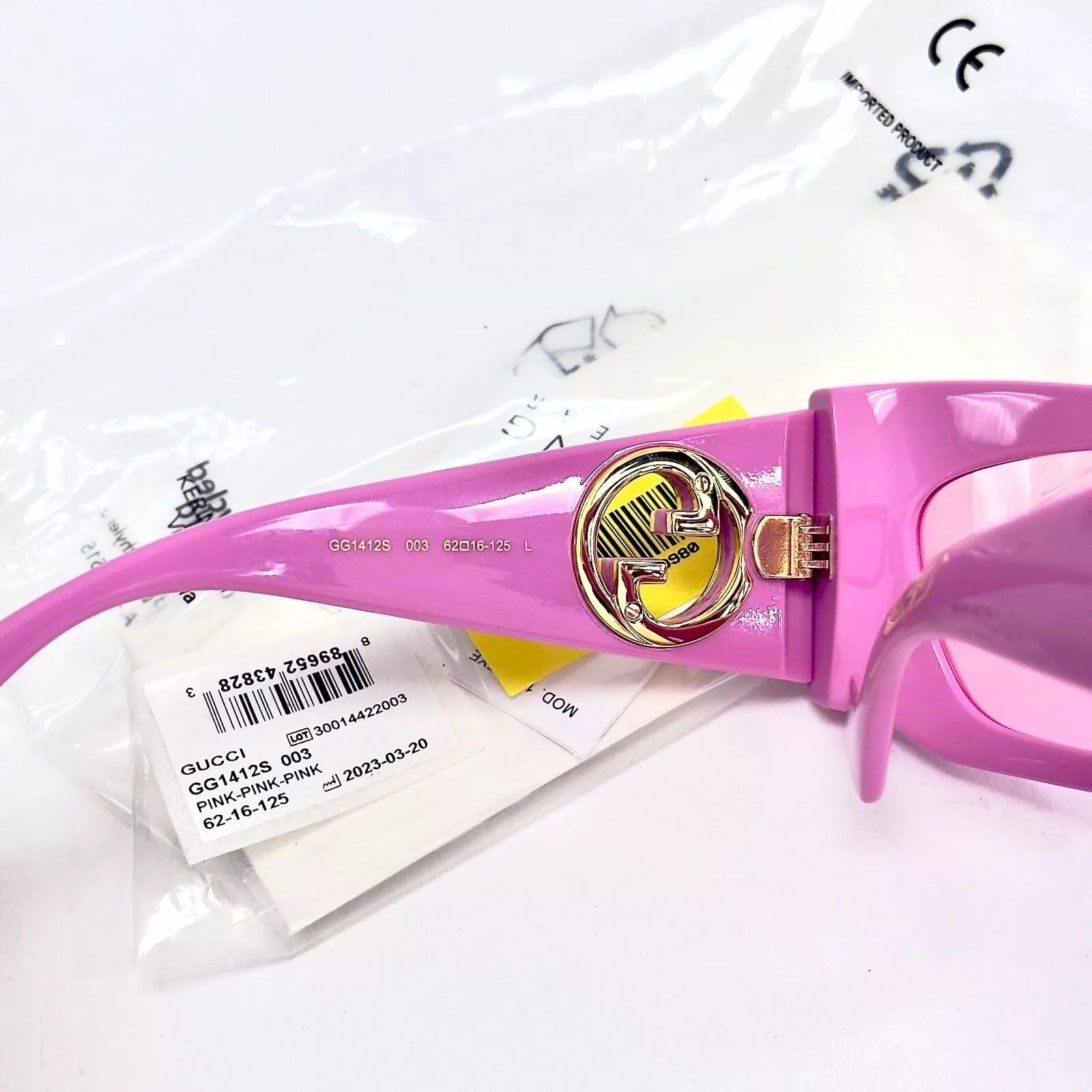 Gucci GUCCI 1412 Pink Gold Logo Gg1412S Geometric Sunglasses 003 Size ONE SIZE - 3 Thumbnail