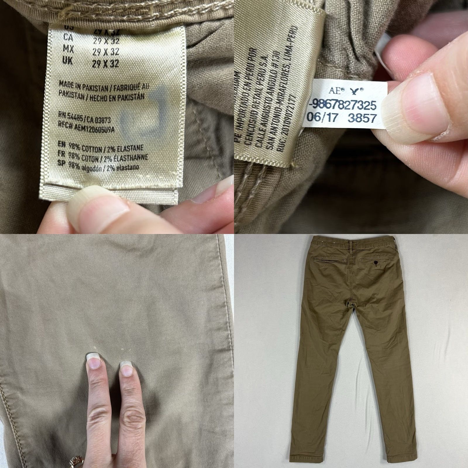 American Eagle Outfitters American Eagle Slim Taper Khaki Pants Men's 29x32 Beige Chino AEO Size US 29 - 8 Thumbnail