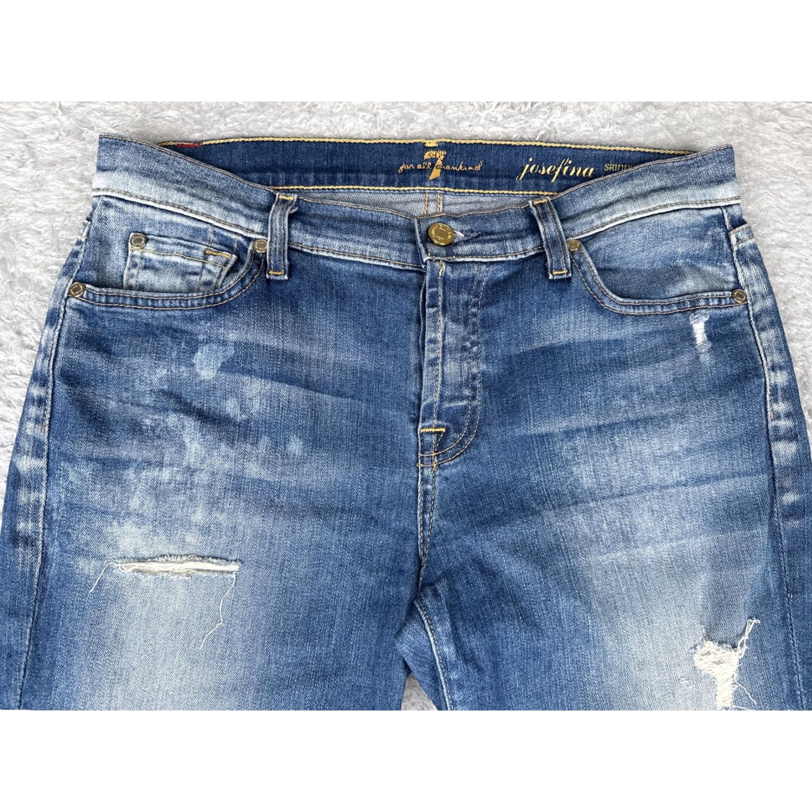 7 For All Mankind 7 For All Mankind Jeans Womens 30x28 Blue Josefina Skinny Boyfriend Distressed Size 30" / US 8 / IT 44 - 4 Thumbnail