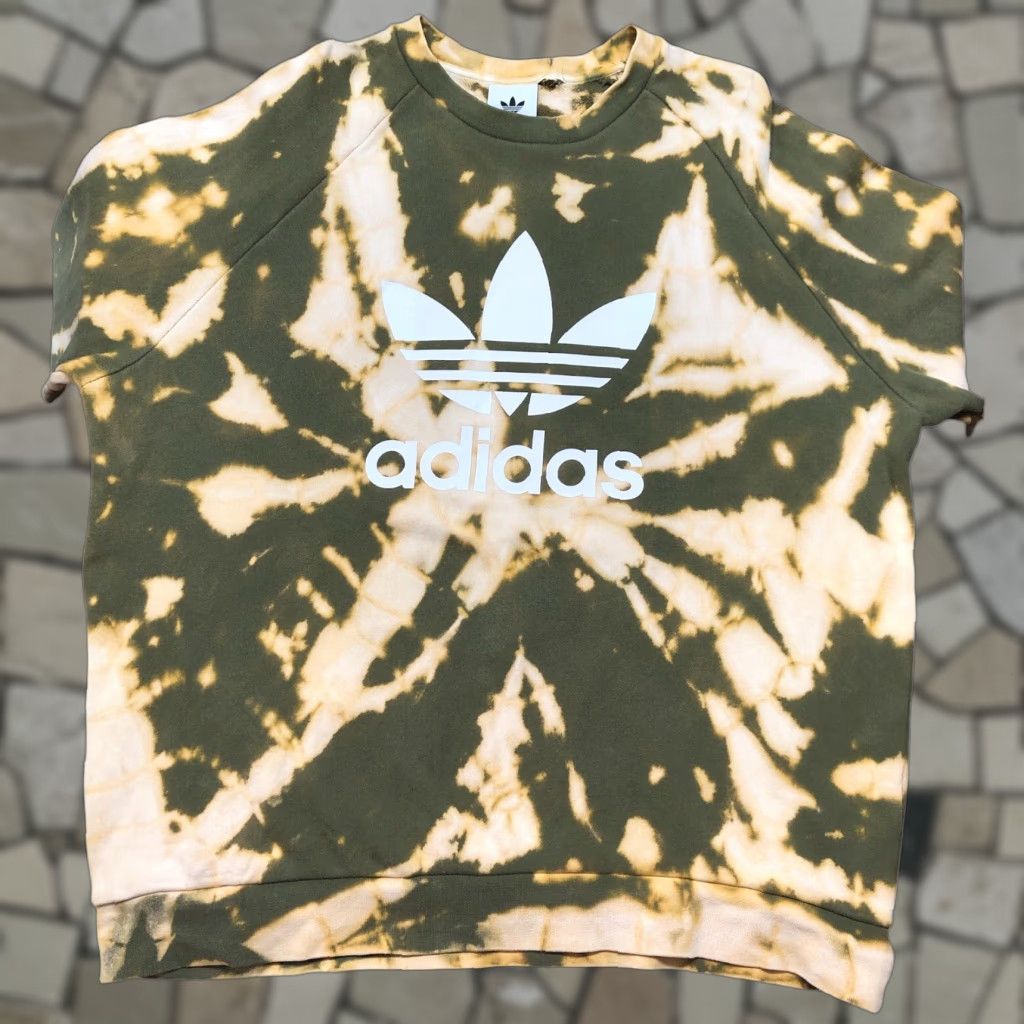 Adidas Adidas Crewneck Mens XL Green Sweatshirt 3 Stripes Tie Dye Acid Wash Colorful 90s Sports Pullover Men Size US XL / EU 56 / 4 - 1 Thumbnail