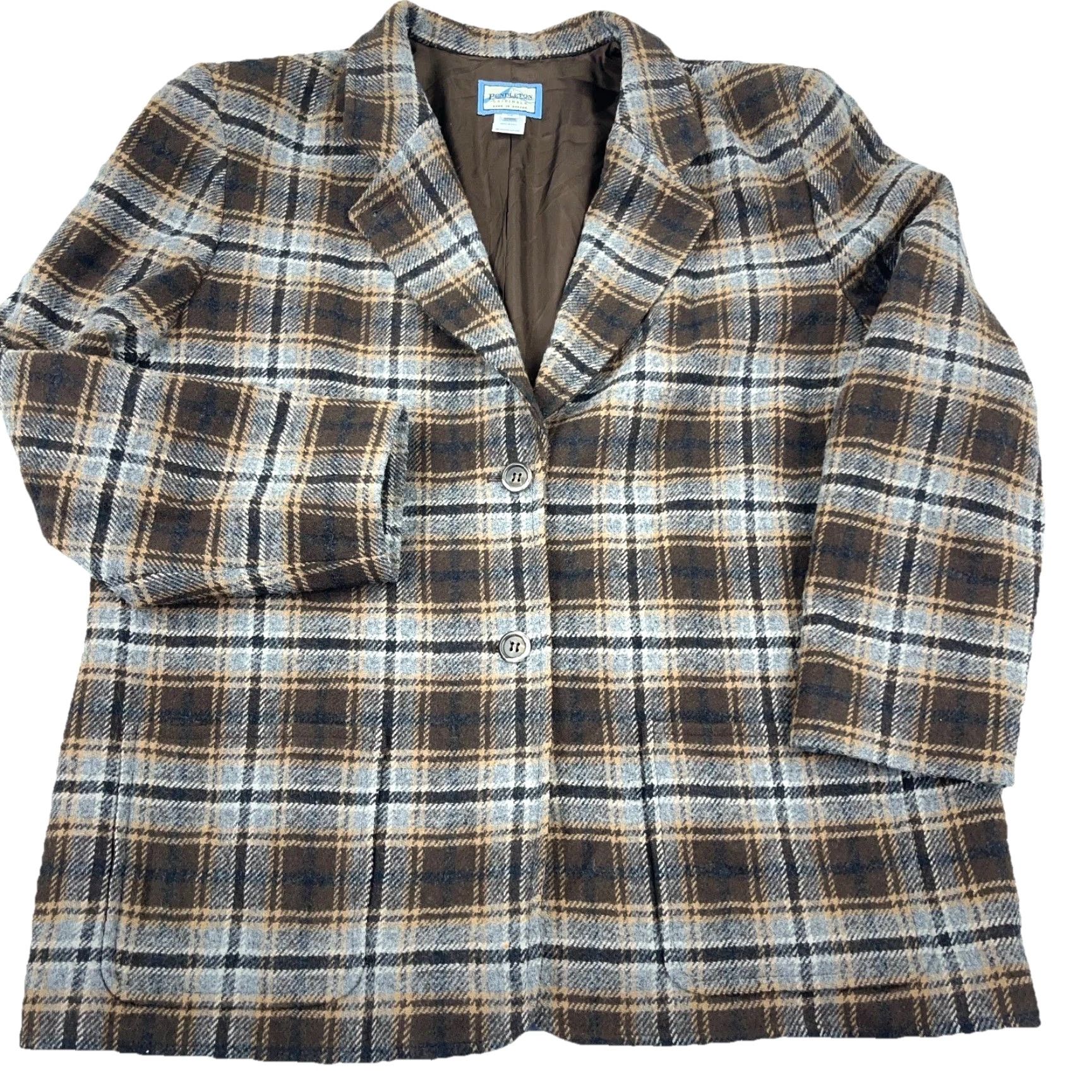 Pendleton VINTAGE Pendleton Women's Wool Blazer Jacket Long Sleeve Plaid Tartan Tweed Fall Winter XL Brown Size XL / US 12-14 / IT 48-50 - 2 Thumbnail