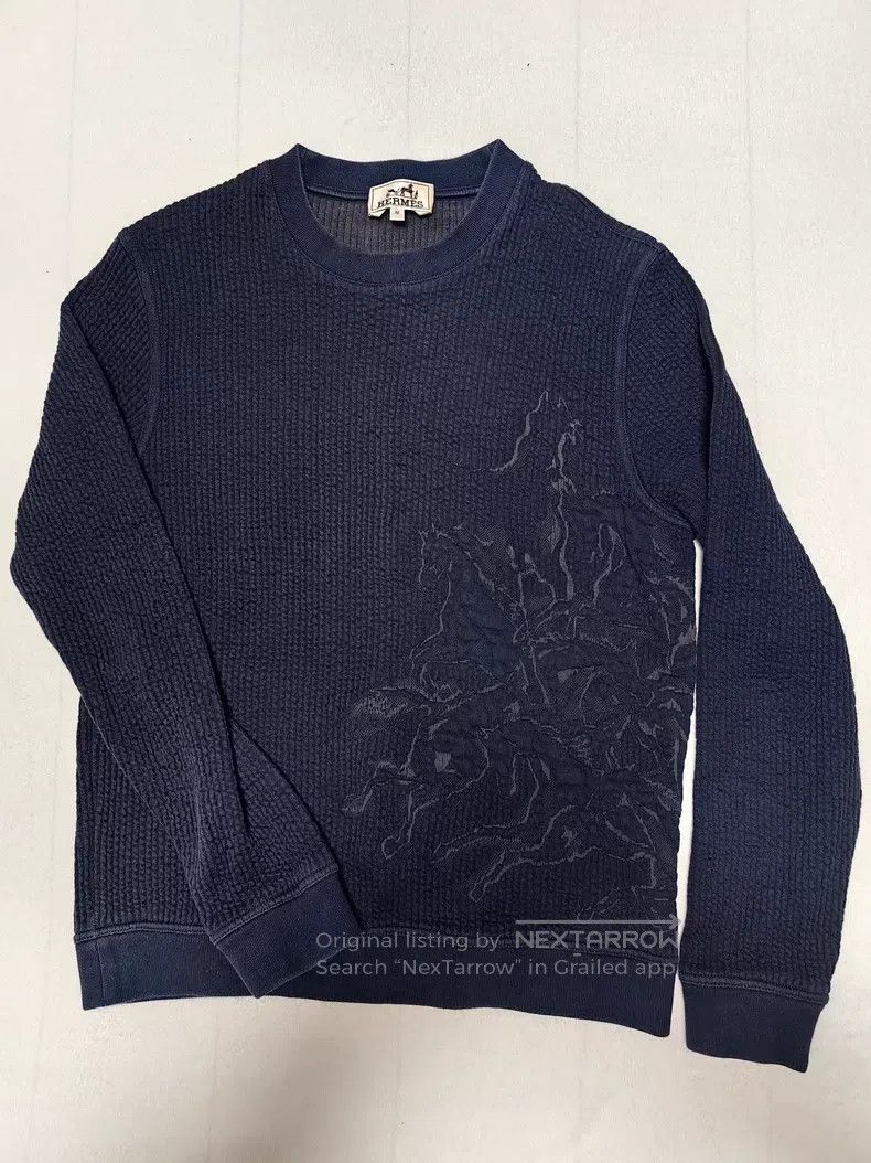 Hermes Hermes Men's Sweatshirt - Dark Blue with 3D Horse Embroide Size US M / EU 48-50 / 2 - 1 Thumbnail
