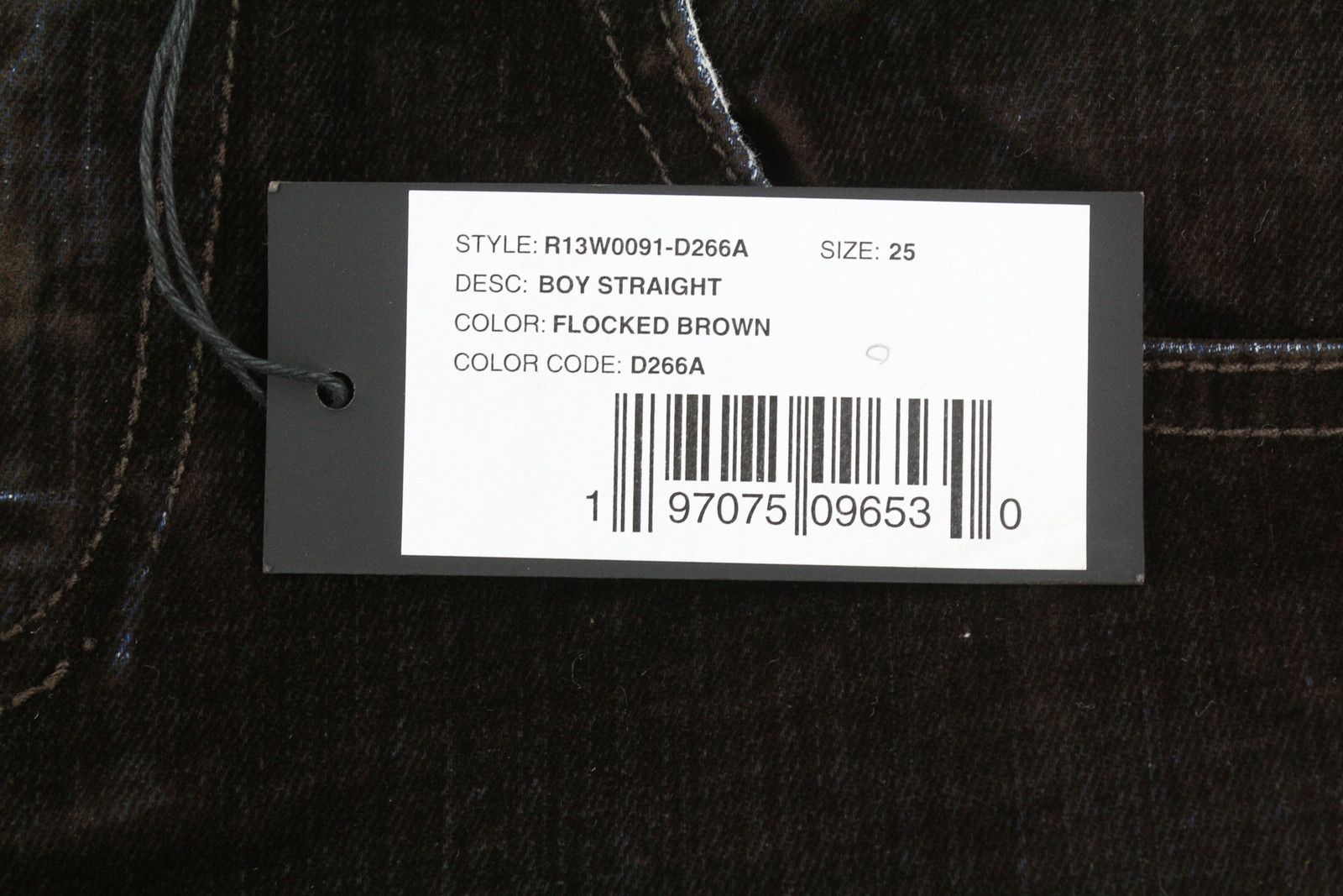 R13 BOY STRAIGHT 25 Flocked Brown Velvet Cropped Dark 86261 Size 25" / US 0 / IT 36 - 9 Thumbnail