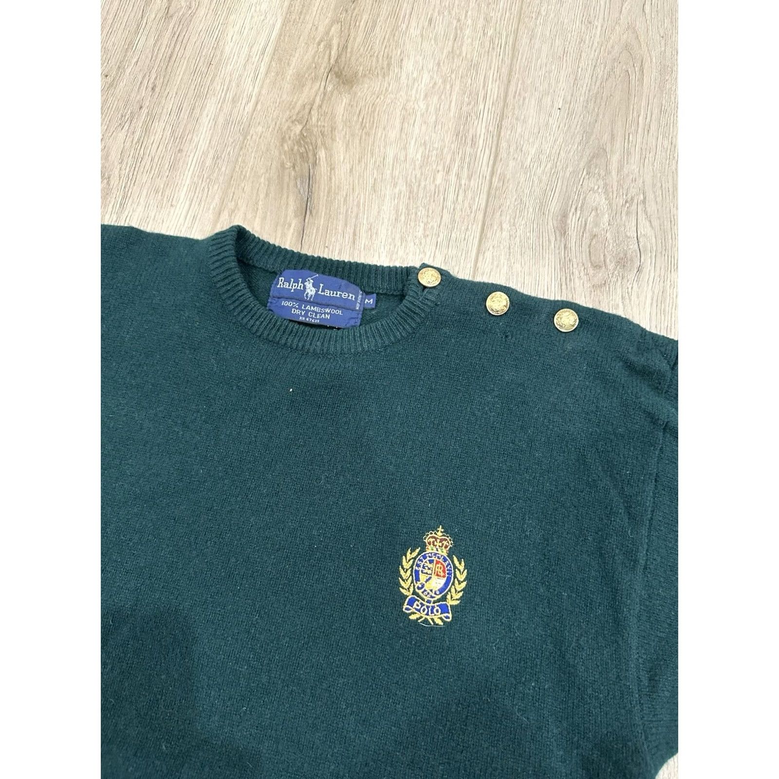 Polo Ralph Lauren VINTAGE Polo Ralph Lauren 90s Embroidered Crest Wool Sweater Green Womens M Size M / US 6-8 / IT 42-44 - 5 Thumbnail