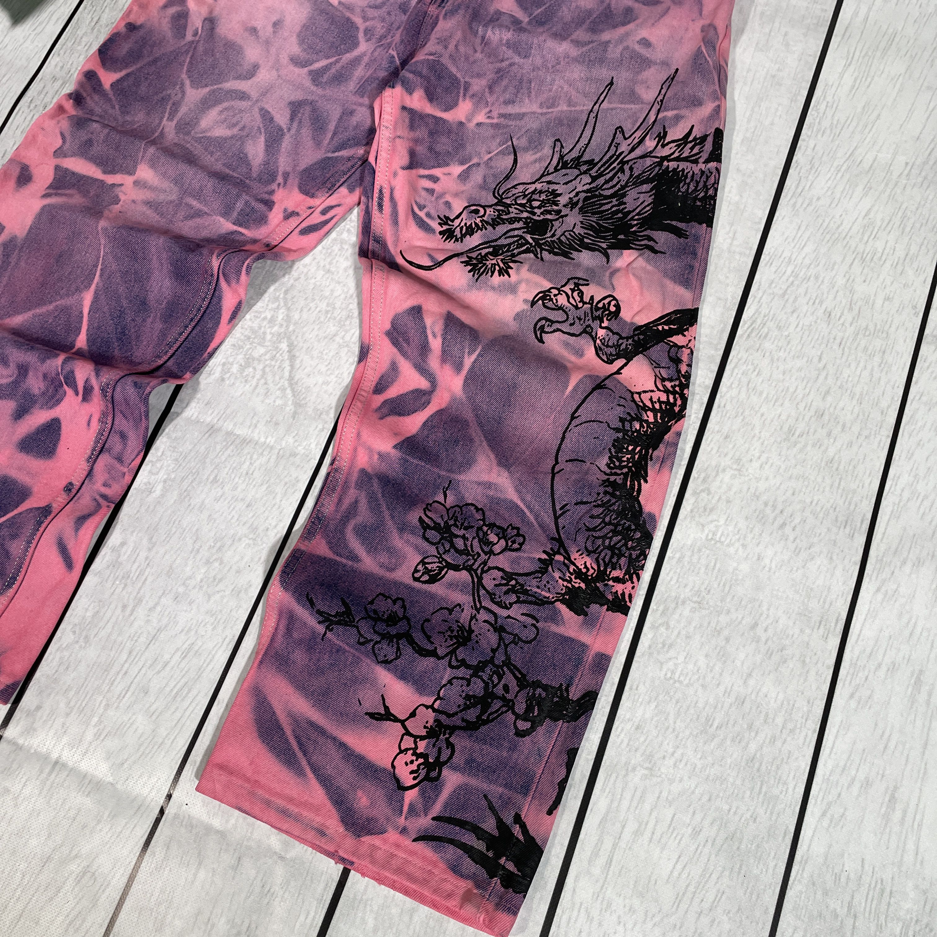 George Custom Reworked Denim Jeans Dragon – Unique Acid Wash Finish Size US 36 / EU 52 - 5 Thumbnail