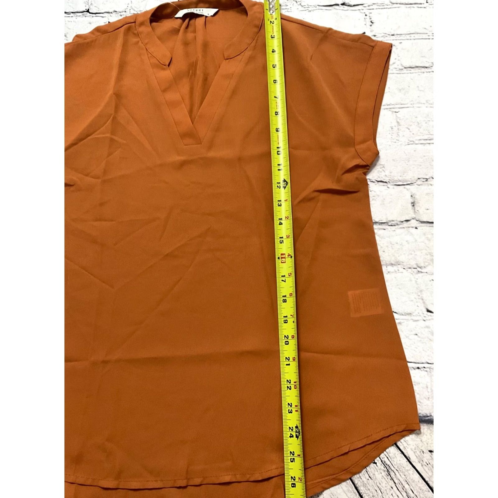 Vintage Soteer Womens Blouse S Solid Orange Short Sleeve V-Neck Pullover Regular Size S NWT Size S / US 4 / IT 40 - 3 Thumbnail