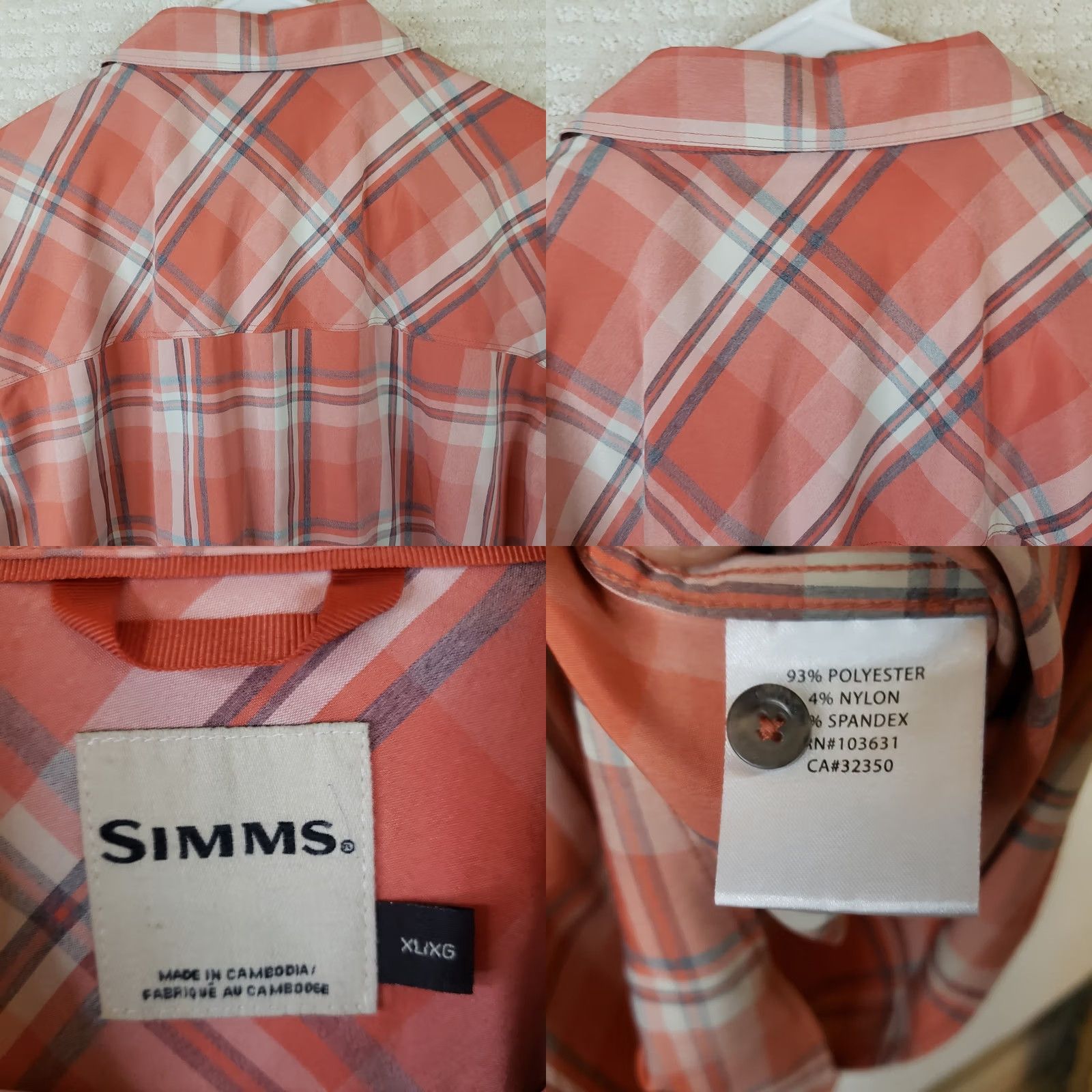 Vintage Simms Shirt Mens XL Salmon Plaid Short Sleeve Fishing Button Up Outdoor Hiking Size US XL / EU 56 / 4 - 8 Thumbnail