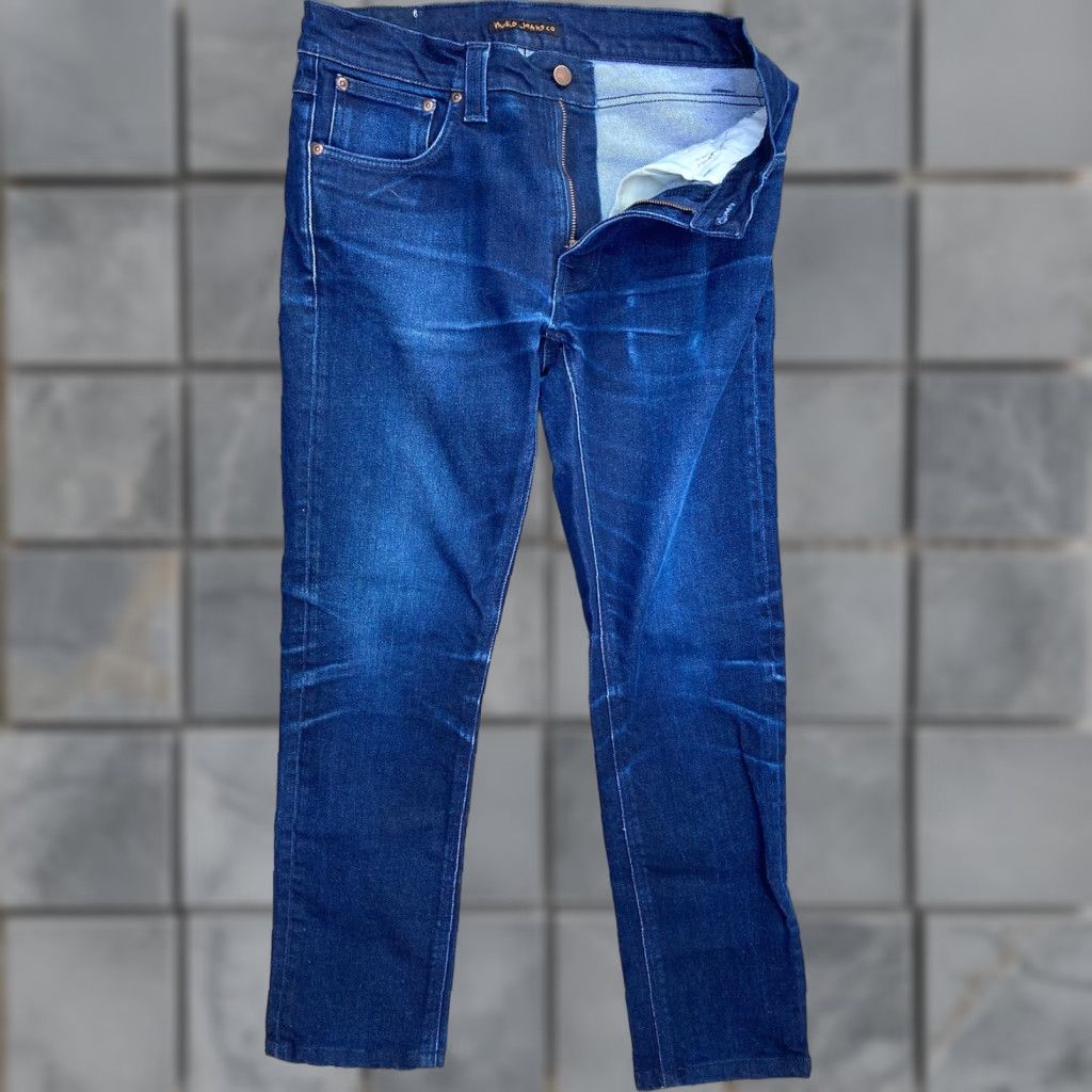 Nudie Jeans Nudie Jeans Lean Dean Jeans Blue 32x32 Zip Regular 5-Pocket Denim Hipster City Distressed Raw Organic Cotton Blend Men’s Size US 32 / EU 48 - 1 Thumbnail