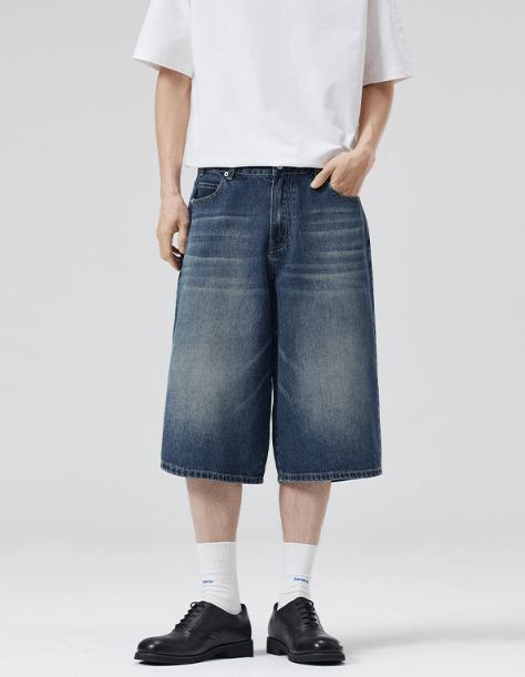 Japanese Brand × Jean High street distressed wide-leg whisker loose denim shorts Size US 32 / EU 48 - 1 Thumbnail