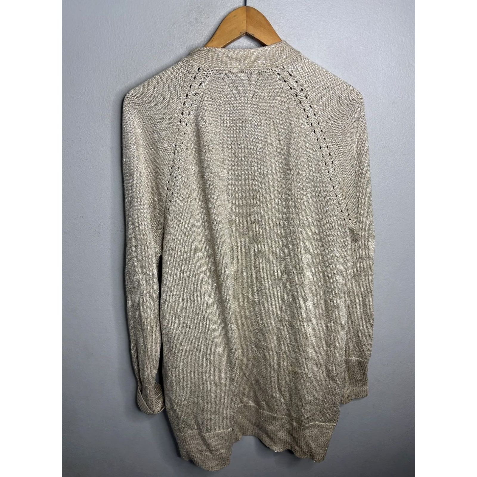 Banana Republic VINTAGE Banana Republic Cardigan Womens XL Beige Open Sequin Knit Long Sleeve Size XL / US 12-14 / IT 48-50 - 4 Thumbnail