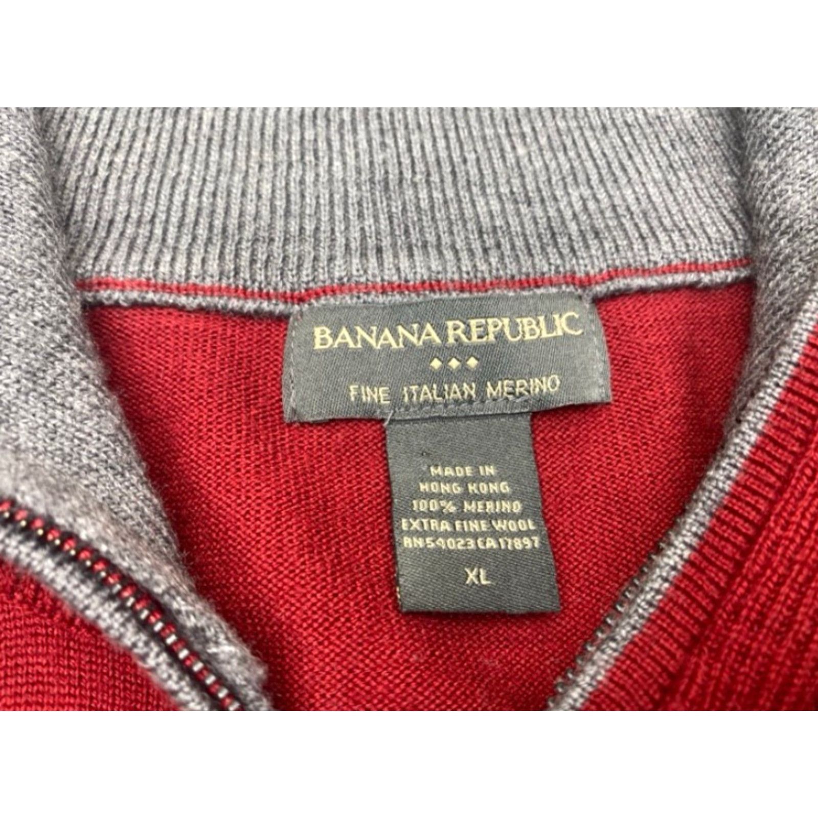 Banana Republic Banana Republic Mens XL 100% Merino Wool Red 1/4 Zip Pullover Sweater 8273 Size US XL / EU 56 / 4 - 5 Thumbnail