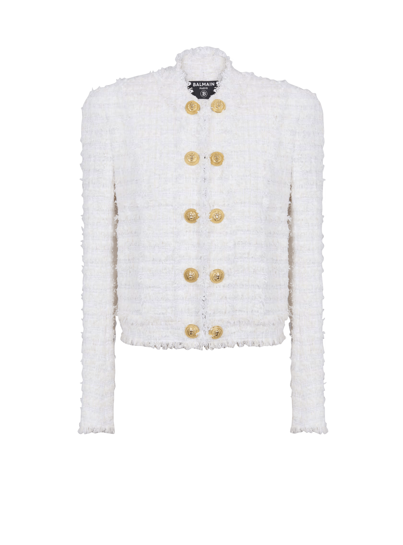 image of Balmain O1W1Db10224 Tweed Jacket In White, Women's (Size Small)