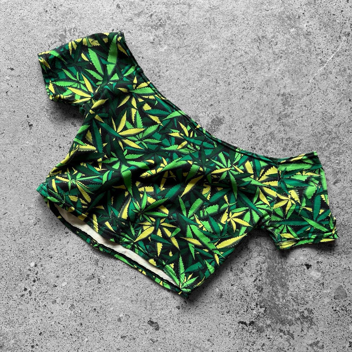 Designer Space Tribe Womens Green Cannabis Leaf Print Crop Top Size XS / US 0-2 / IT 36-38 - 2 Thumbnail