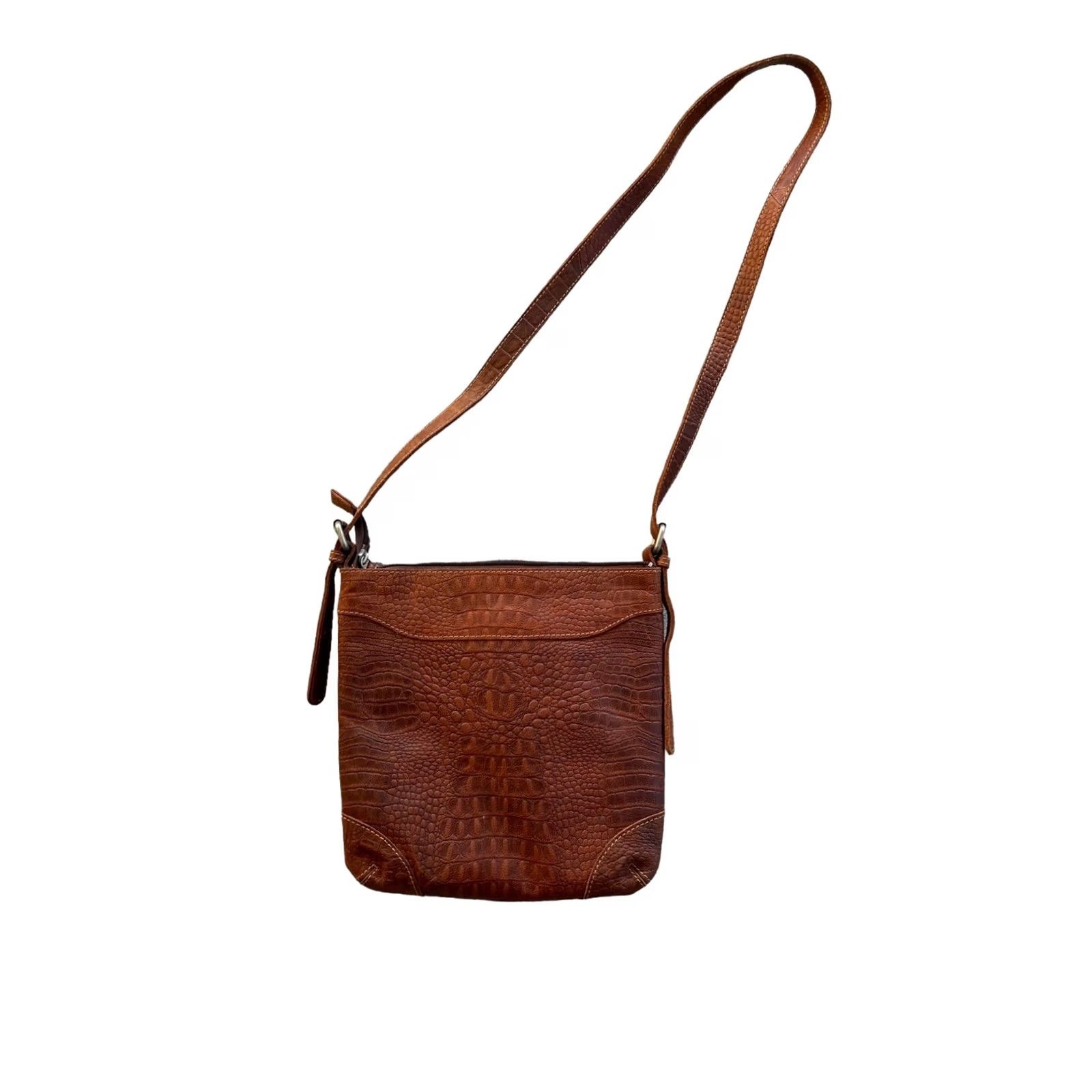 George Jack Georges Crossbody Bag Medium Brown Leather Hand Stained Hornback Croco Emboss HB810 Unisex Adult Size ONE SIZE - 2 Thumbnail