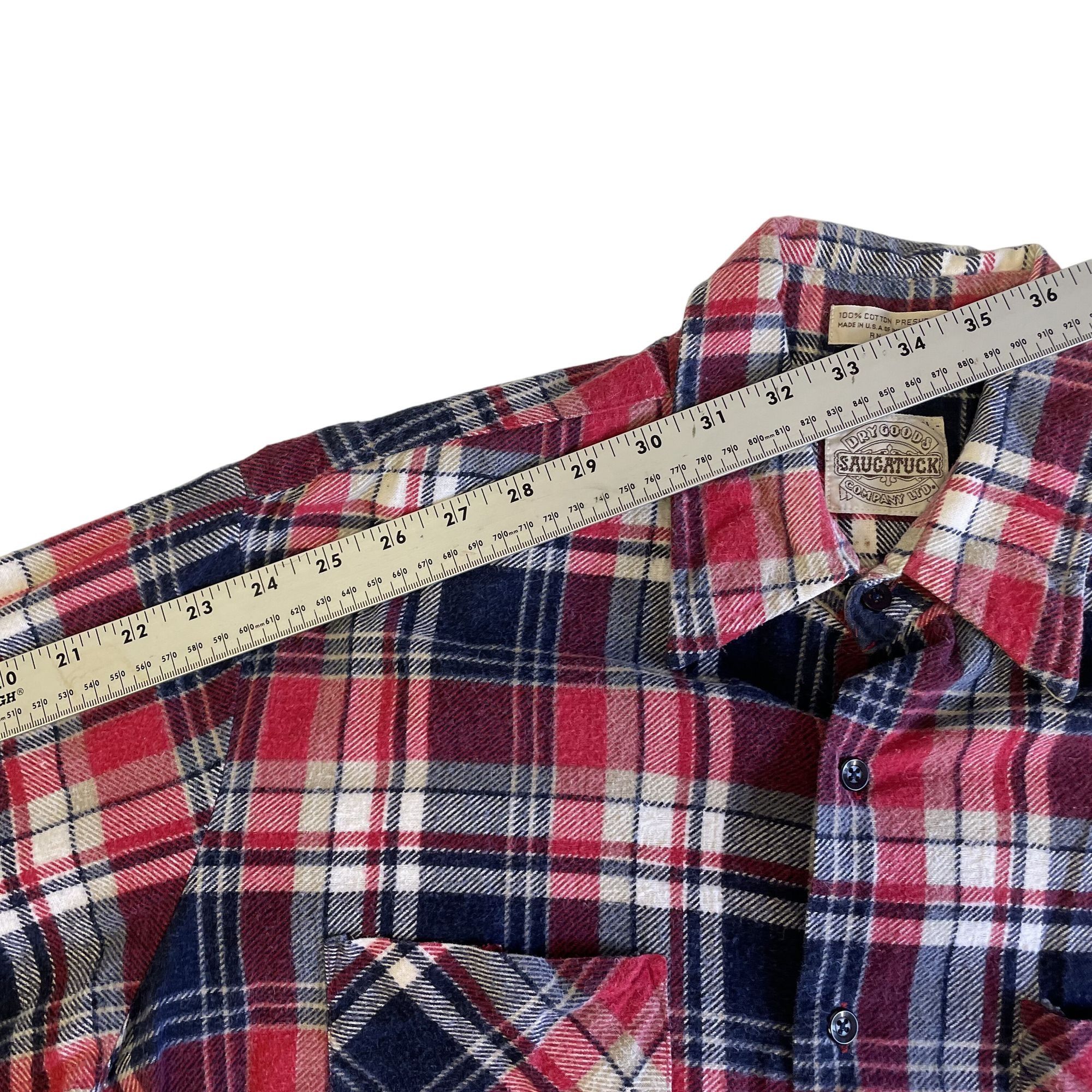 Other 80's Saucatuck Men RED Blue Shadow PLAID Work FLANNEL Shirt Size US L / EU 52-54 / 3 - 8 Thumbnail