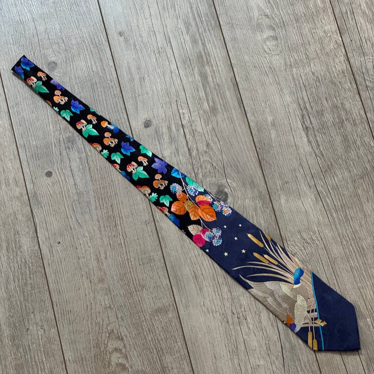 Leonard Paris Leonard Paris Goose and Mushrooms Pattern Silk Tie Size ONE SIZE - 3 Thumbnail