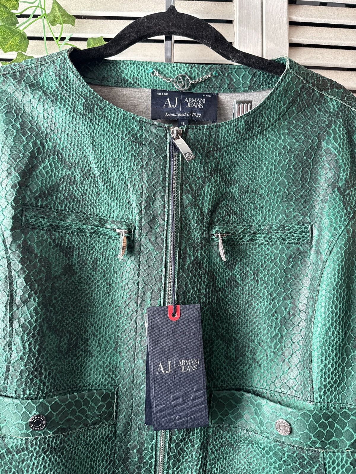 Armani SS15 Armani Jeans Green Snakeskin Blouson Jacket Size L / US 10 / IT 46 - 2 Thumbnail