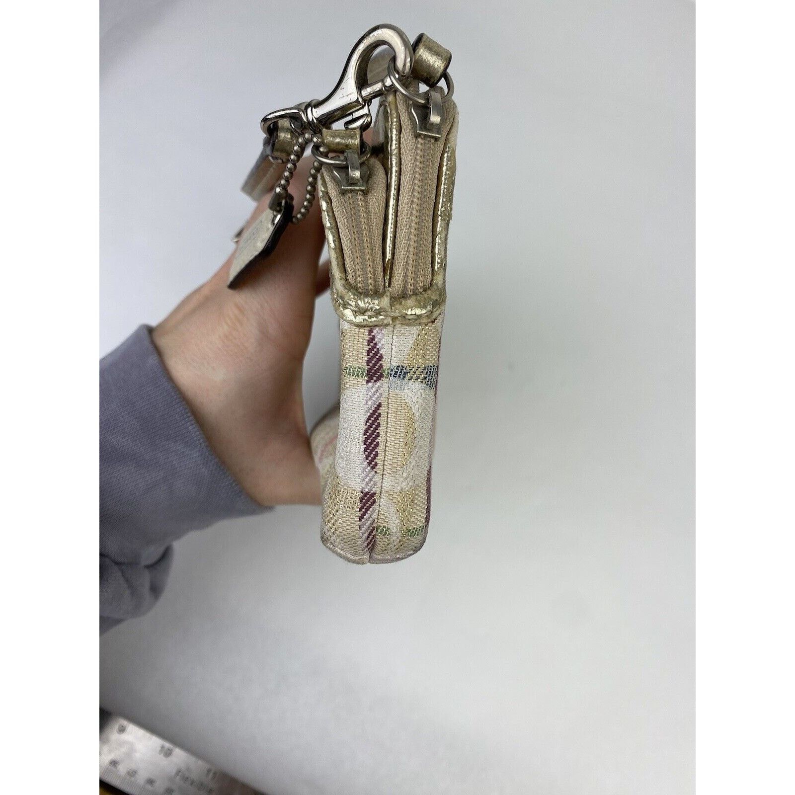 Coach VTG Coach Poppy Tan Tartan Plaid Purse Wristlet Metallic Size ONE SIZE - 6 Thumbnail