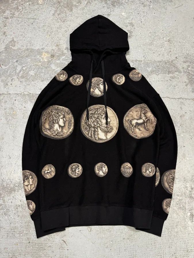 Designer × Dolce & Gabbana × Vintage SS2014 Dolce & Gabbana Roman Coins Black Hoodie Size US L / EU 52-54 / 3 - 1 Thumbnail