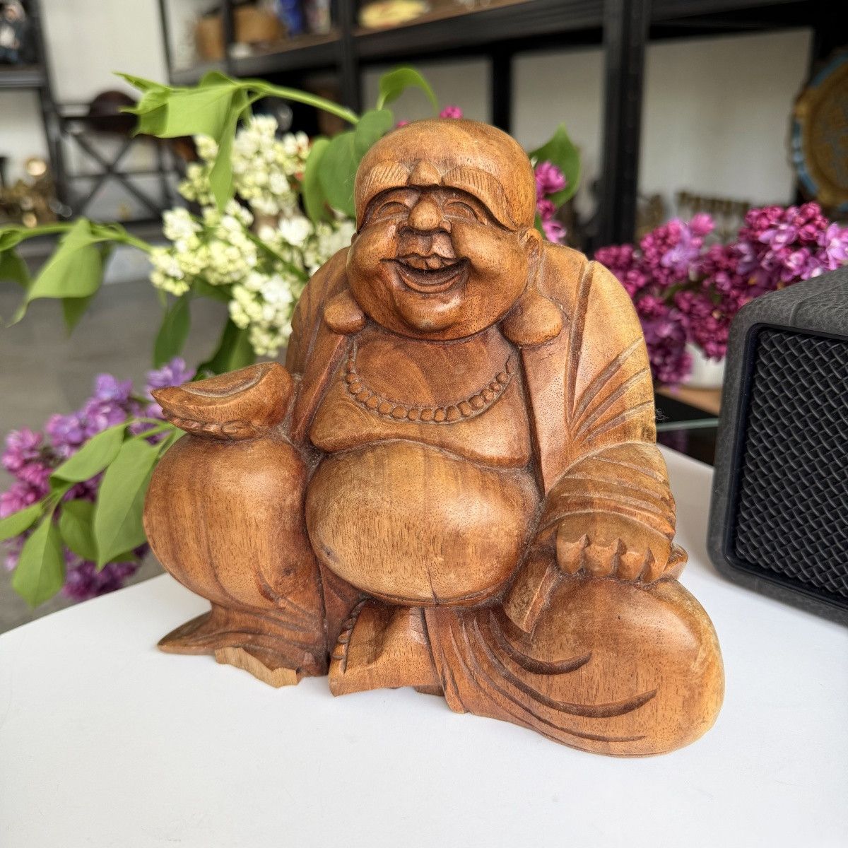 Vintage Vintage Hand Carved Wooden Lucky Buddha Hotei Feng Shui Size ONE SIZE - 5 Thumbnail