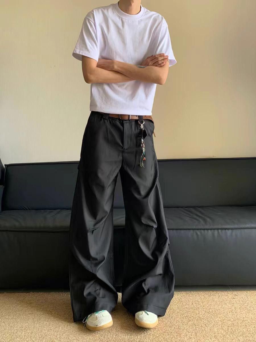 Pleated Studded Vintage Micro Flare Casual Pants