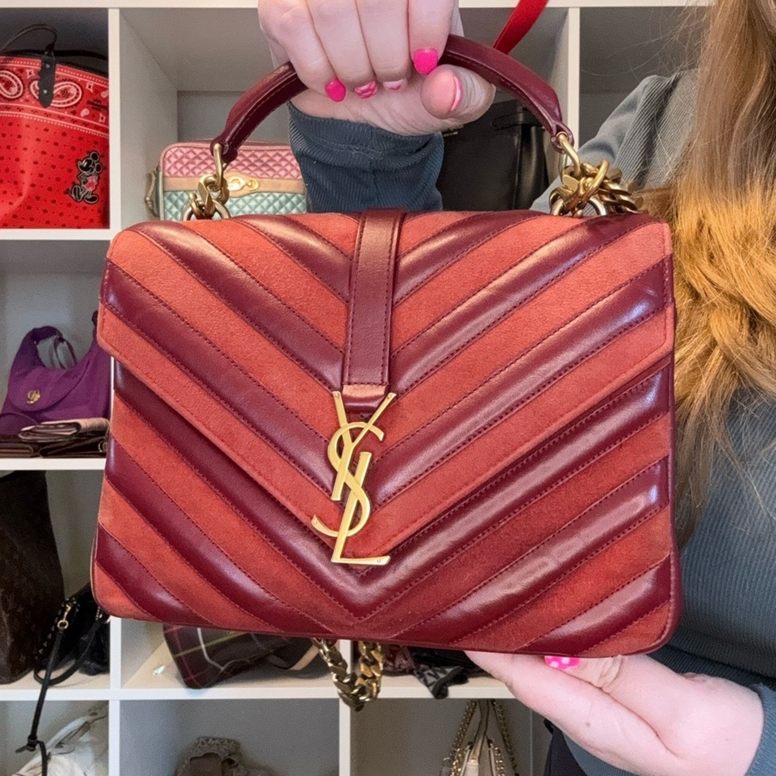 Yves Saint Laurent Saint Laurent YSL Red Suede Leather College Crossbody Bag Size ONE SIZE - 3 Thumbnail