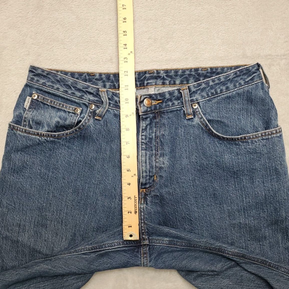 Carhartt VINTAGE Carhart Shorts Womens 14 Blue Denim Cutoff Relaxed Fit Work Casual Jorts, 5-Pocket Design, Belt Loops, Zip, 100% Cotton, Machine Washable, N/A Size 36" / US 14 / IT 50 - 7 Thumbnail