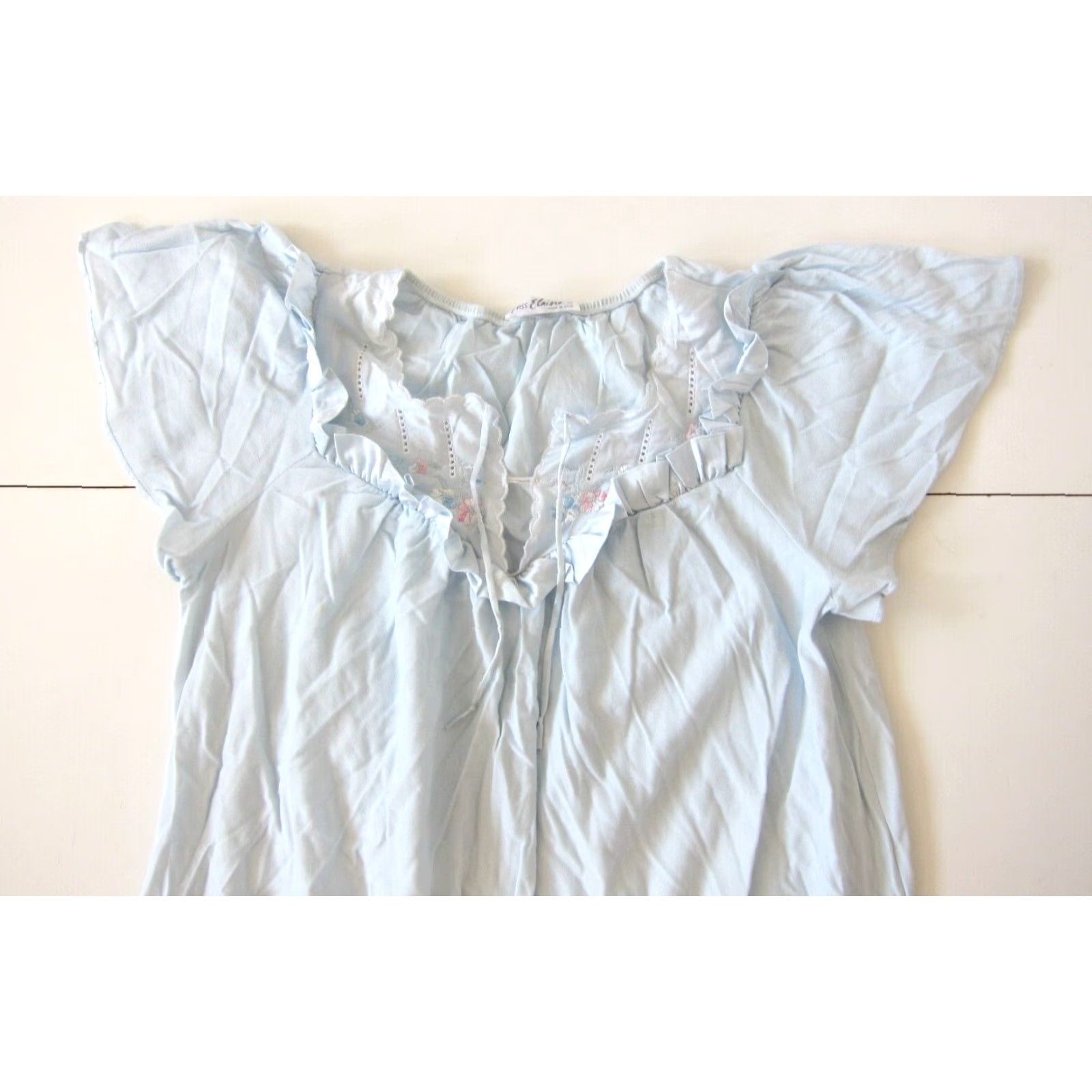 Vintage VINTAGE Miss Elaine Blue Floral Nightgown Dress S-M Nightgown Dress Short Sleeve Gown Womens Blue Floral 50" waist 56" hip Size 32" / US 10 / IT 46 - 3 Thumbnail