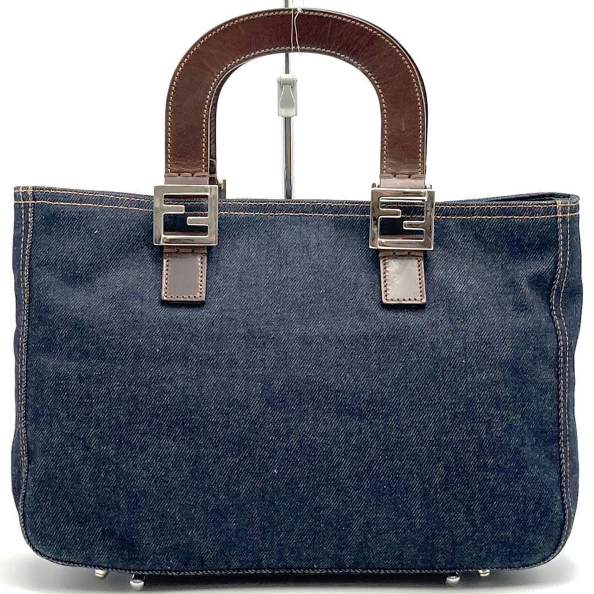 FENDI handbag tote bag denim leather navy women's men's
