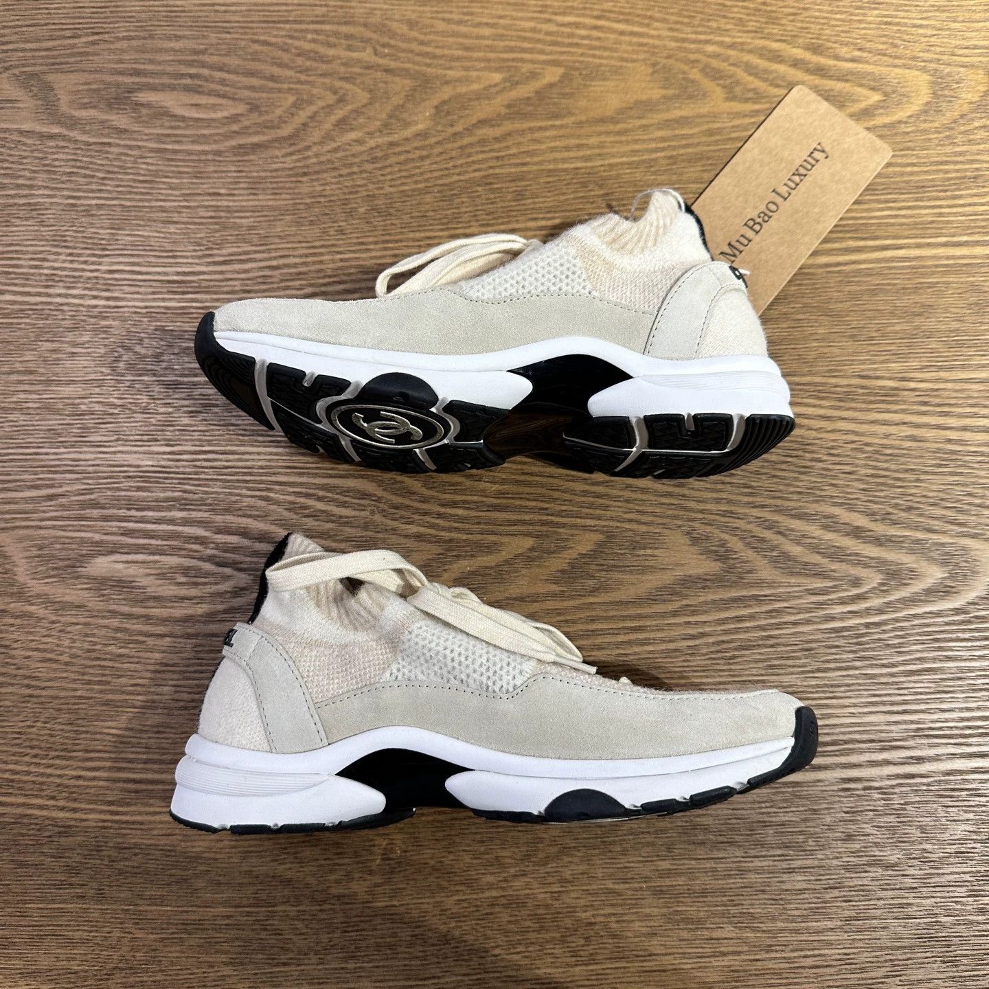 Chanel Chanel may747 23B Beige Logo Knit Sneaker 36 Size US 5.5 / IT 35.5 - 4 Thumbnail