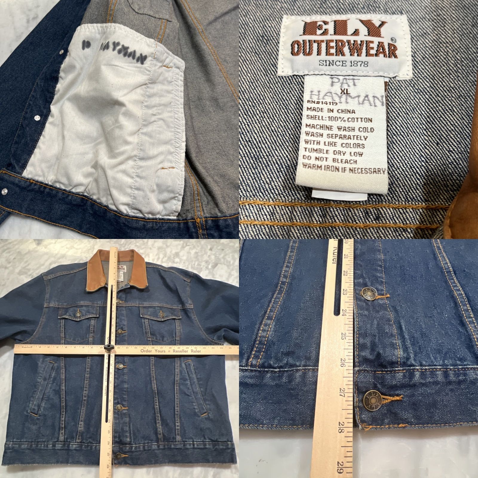 Vintage Ely Outerwear Blue Jean Jacket Men’s XL Chore Western Denim Cotton Collar Leather Biker 80s Cowboy Rancher Coat Jacket Men Size US 36 / EU 52 - 8 Thumbnail