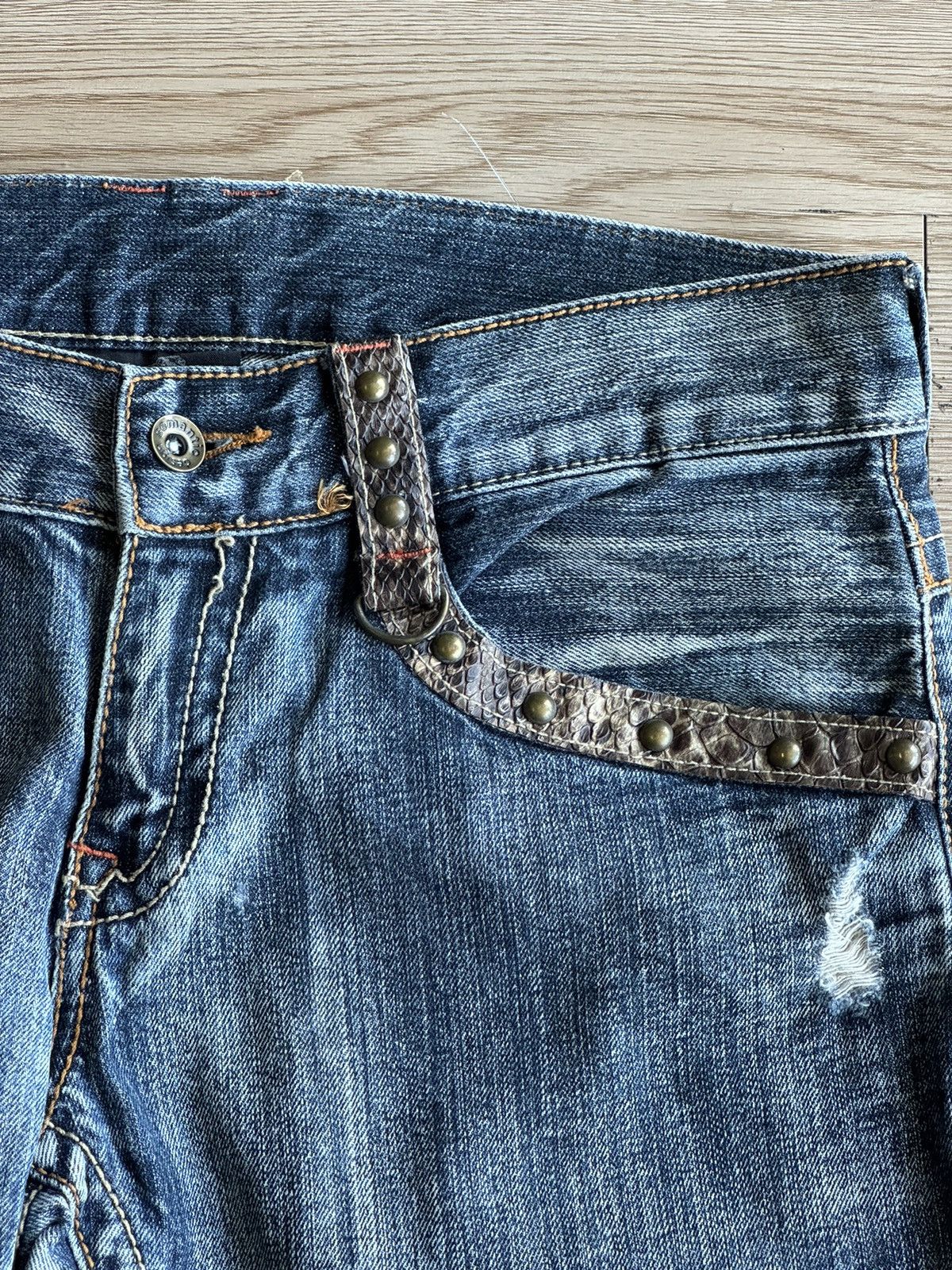 Japanese Brand XX Semantic Design Snake Skin Laces Riot Punk Flared Denim Size US 34 / EU 50 - 11 Thumbnail