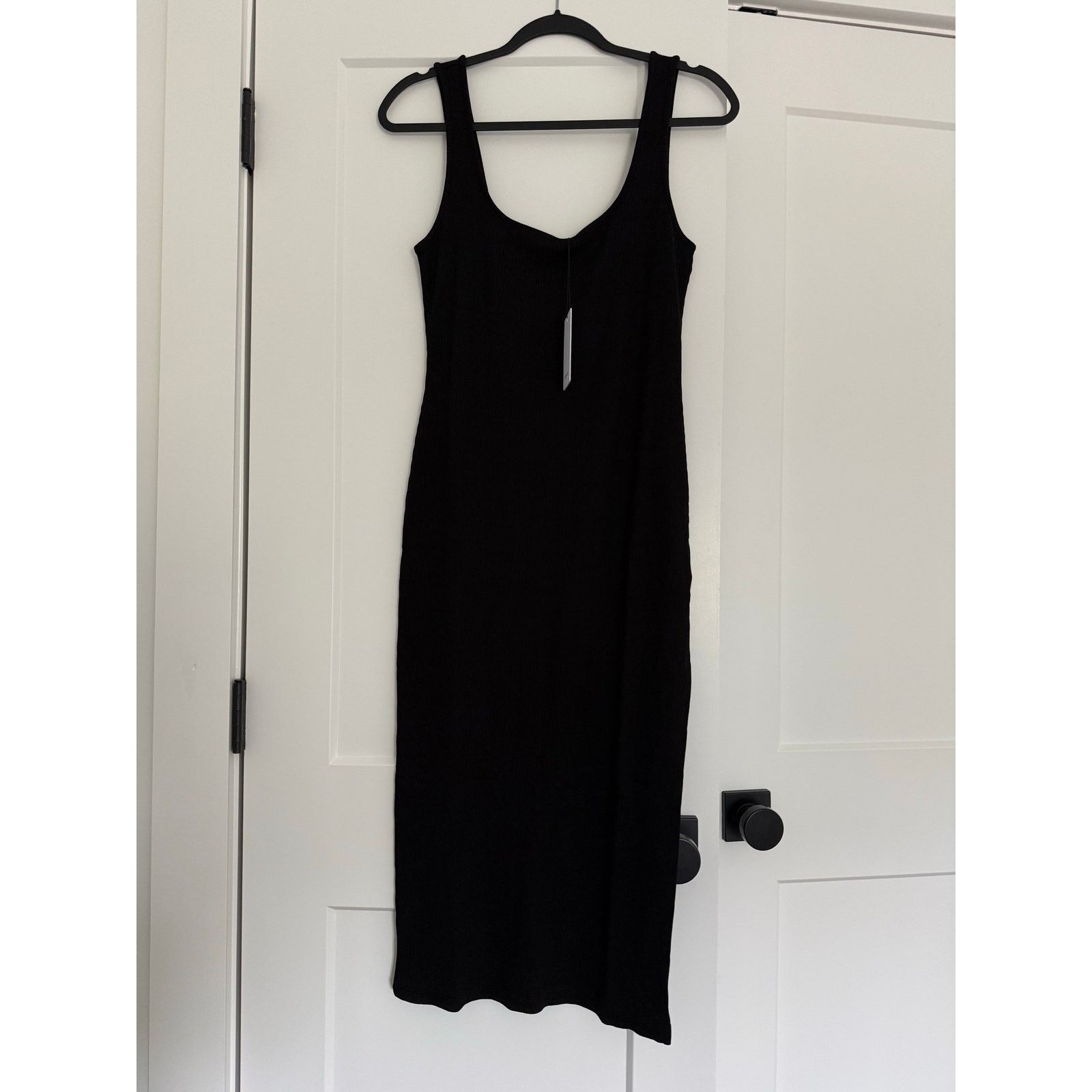 $176 New Lanston Revolve Ribbed Midi Tank Dress Small Black