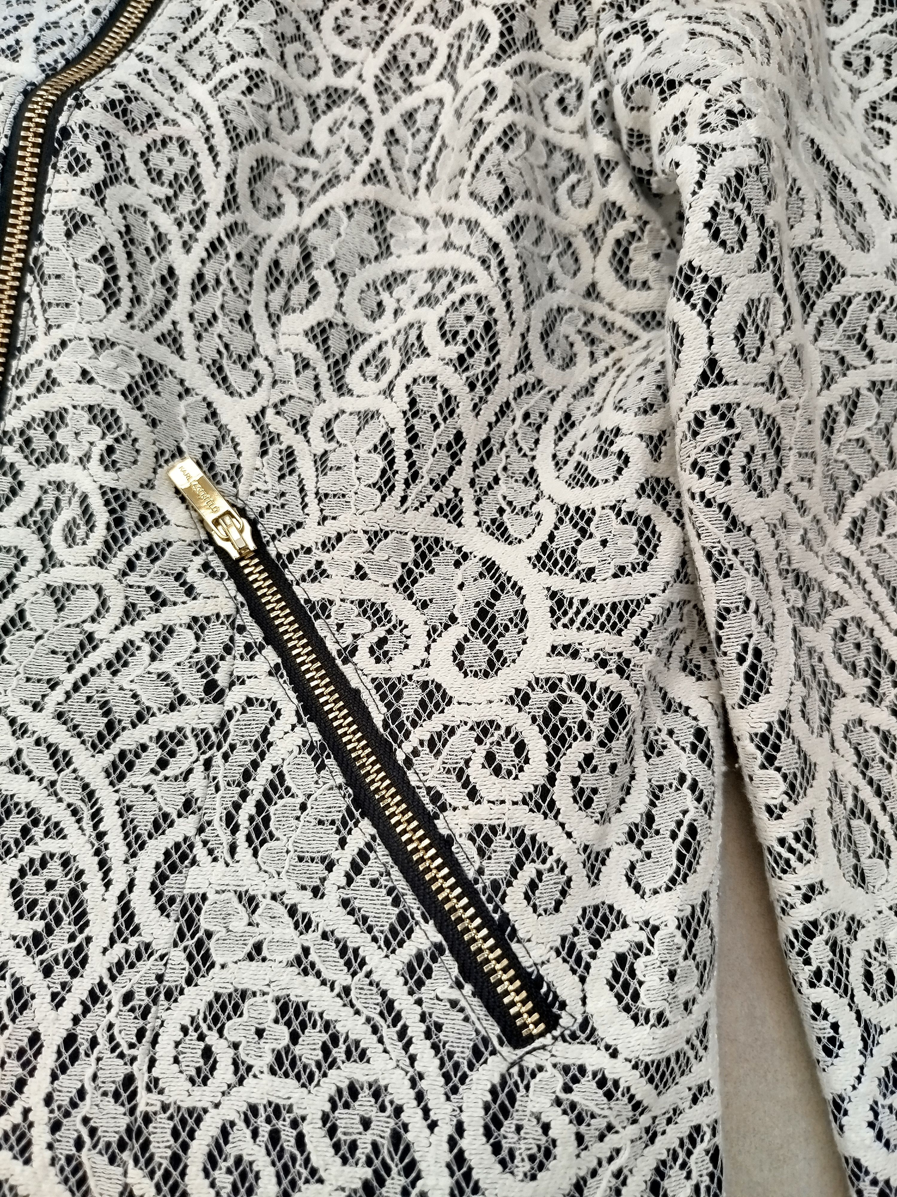 Karl Lagerfeld KARL LAGERFELD BLACK AND WHITE LACE BLAZER ZIP UP JACKET Size M / US 6-8 / IT 42-44 - 2 Thumbnail
