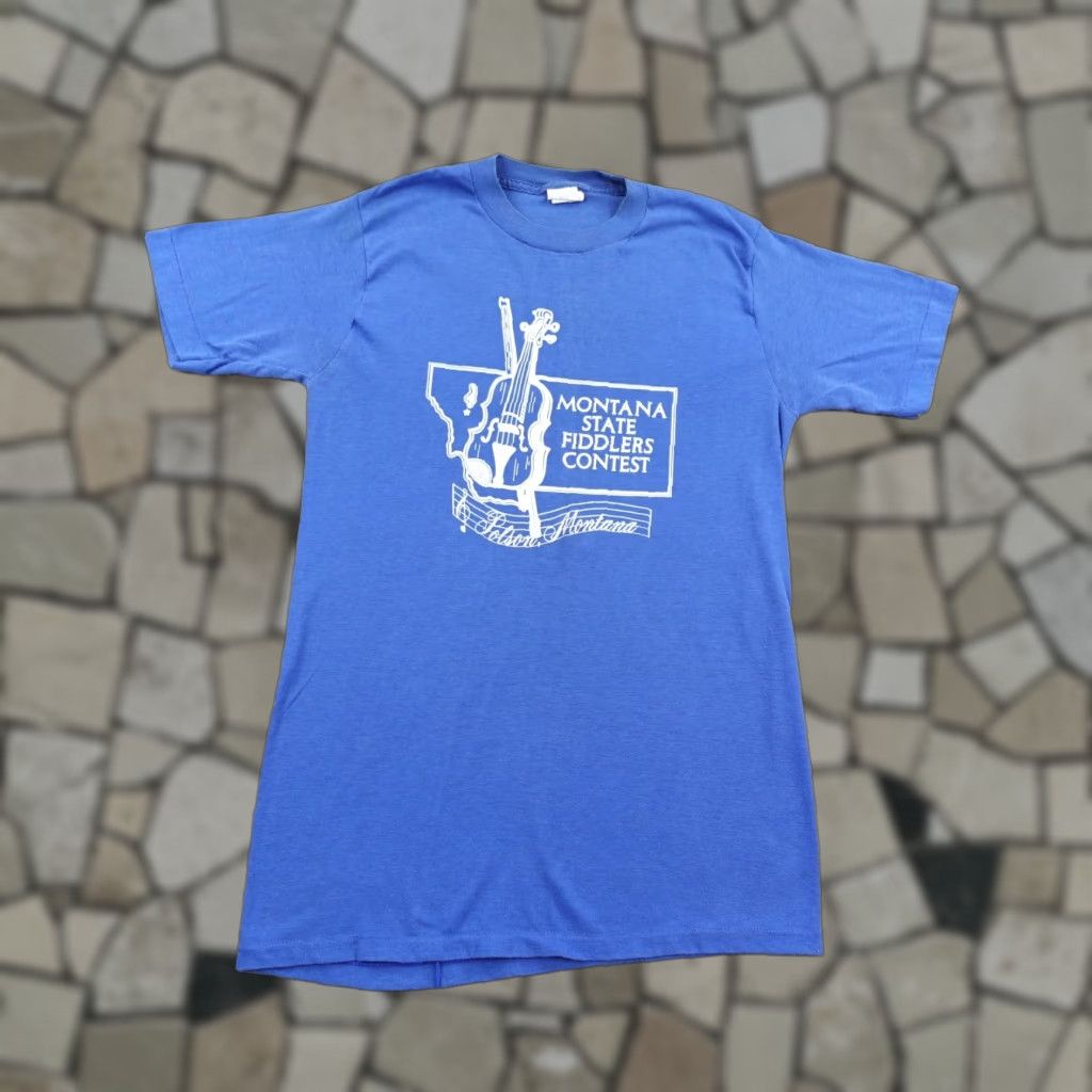 Vintage VINTAGE Montana State Shirt Mens Medium Blue Fiddlers Contest Single Stitch 80s Size US M / EU 48-50 / 2 - 1 Thumbnail
