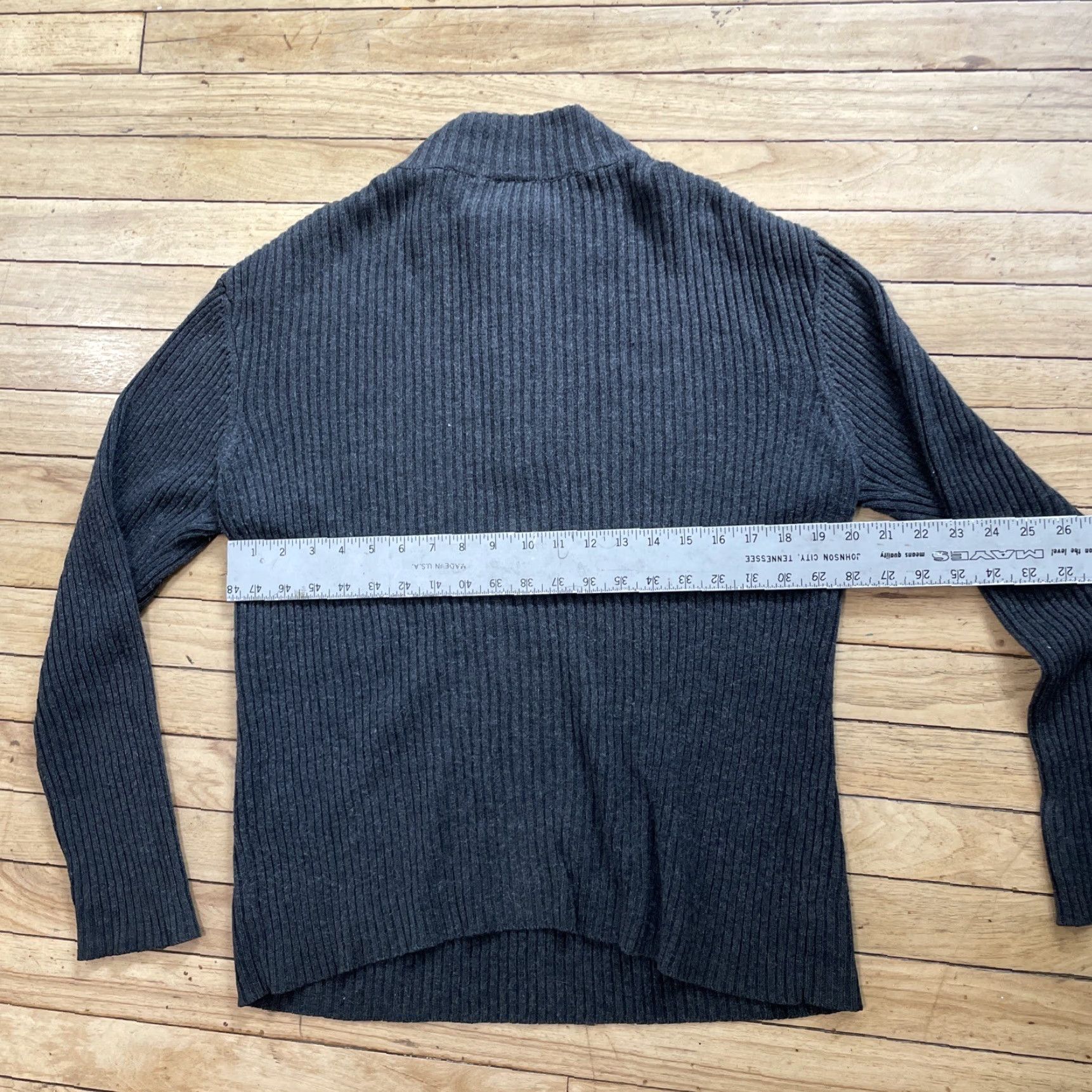 Aeropostale AEROPOSTALE 1/4 Zip Sweater Men M Gray Ribbed 90s Y2K Skater Slim Fit Ramie Knit Pullover Zip Mock Neck Center Stripe Mens Size US M / EU 48-50 / 2 - 7 Thumbnail