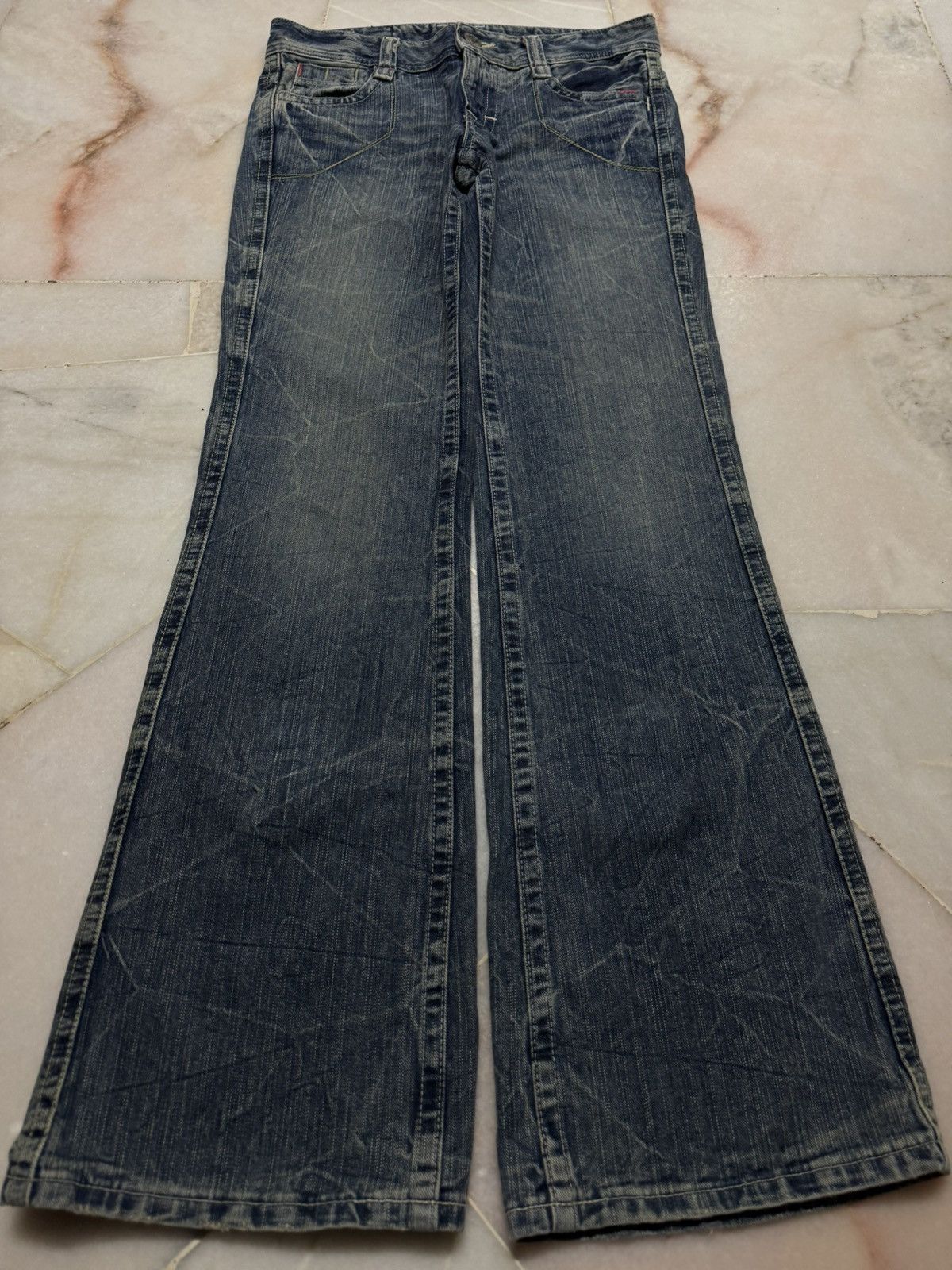 Tornado Mart 💥FLARE💥90's STYLE C-SEVENTEEN WHISKER CLAWMARK BELL BOTTOM Size US 29 - 16 Thumbnail