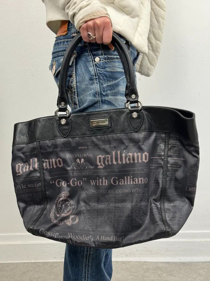 John Galliano John Galliano Black Hybrid Leather Magazine Newspapers Gazette Handle Bag Size ONE SIZE - 2 Thumbnail