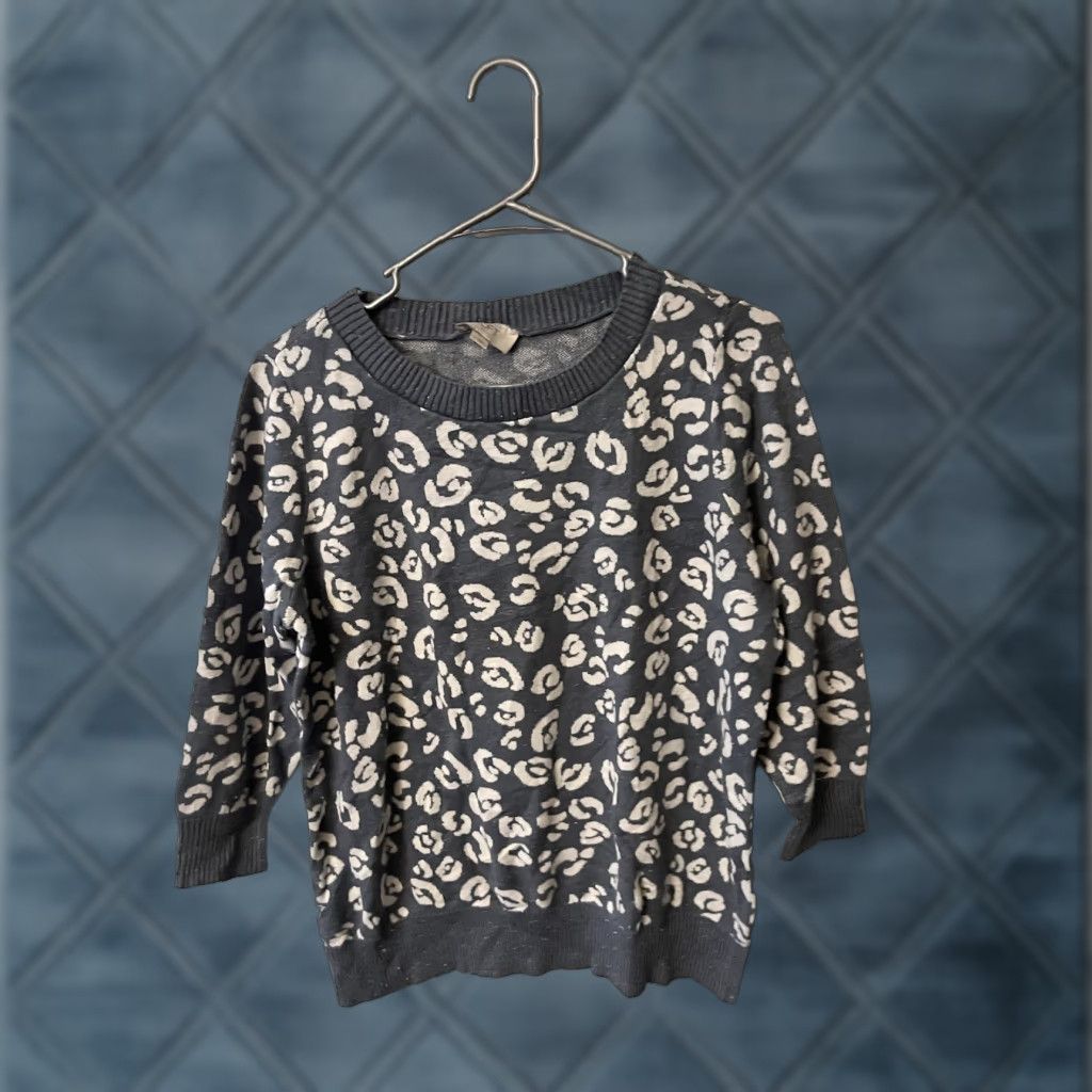 Loft Ann Taylor LOFT Sweater Women Size L Blue Leopard Knit Pullover Womens Size L / US 10 / IT 46 - 1 Thumbnail